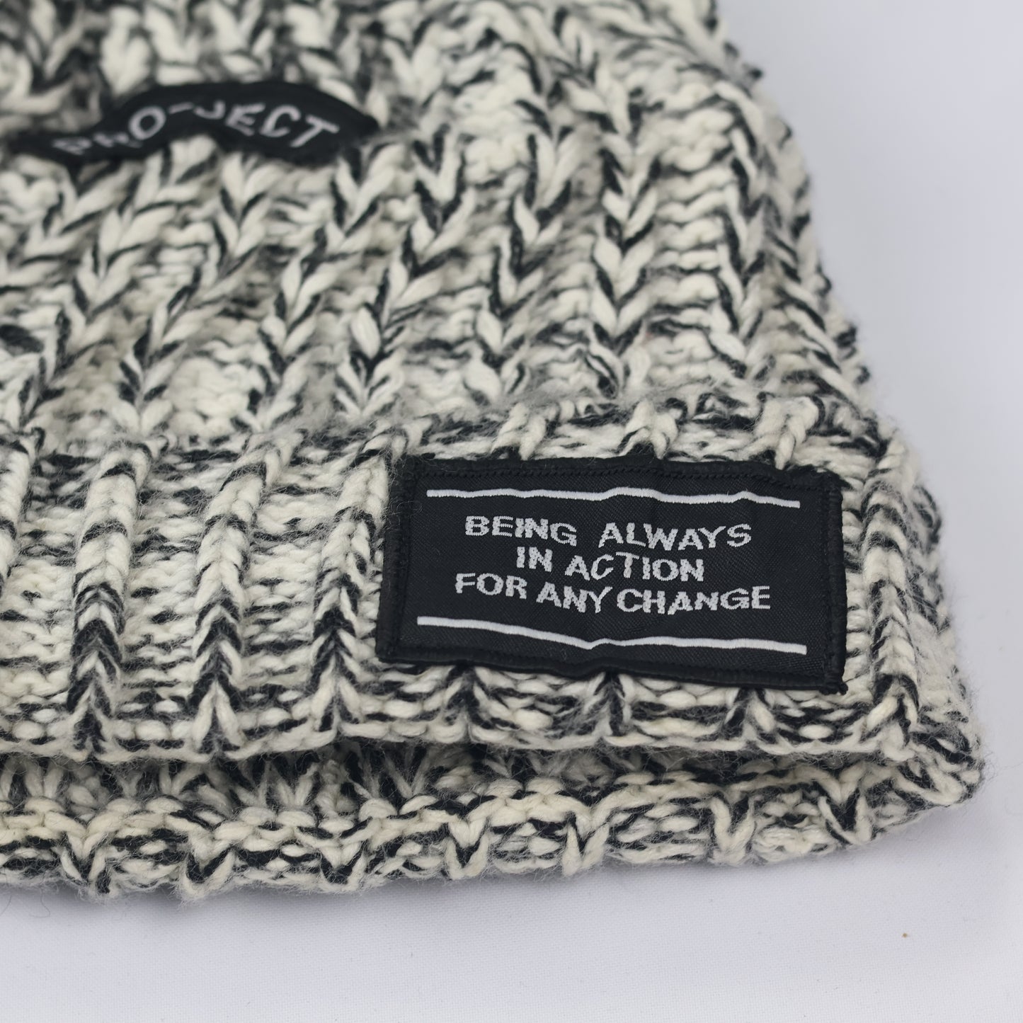 Streetwear "Project" Patch Beanie | Oreo Marl Knit | Thermal Lined Cap