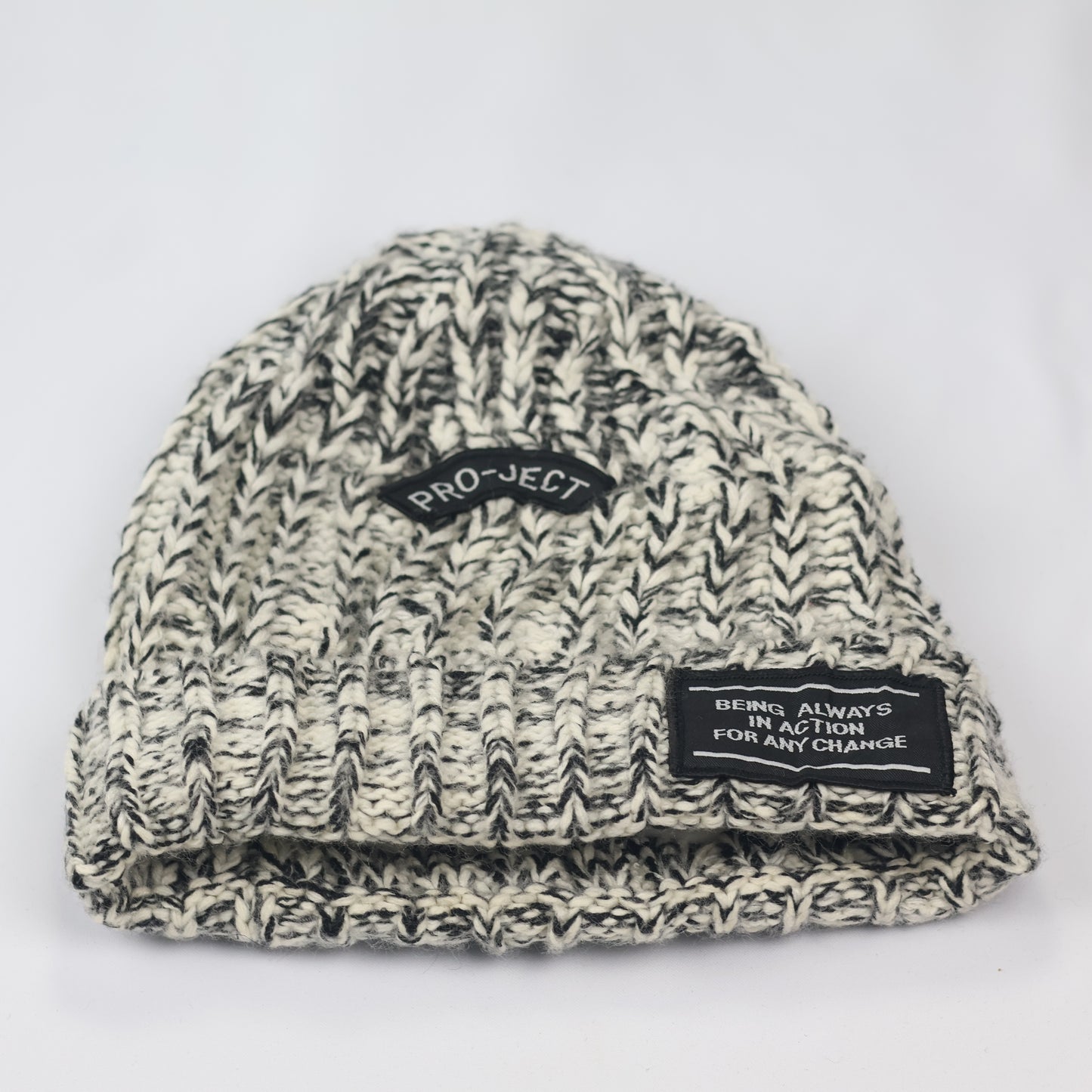 Streetwear "Project" Patch Beanie | Oreo Marl Knit | Thermal Lined Cap