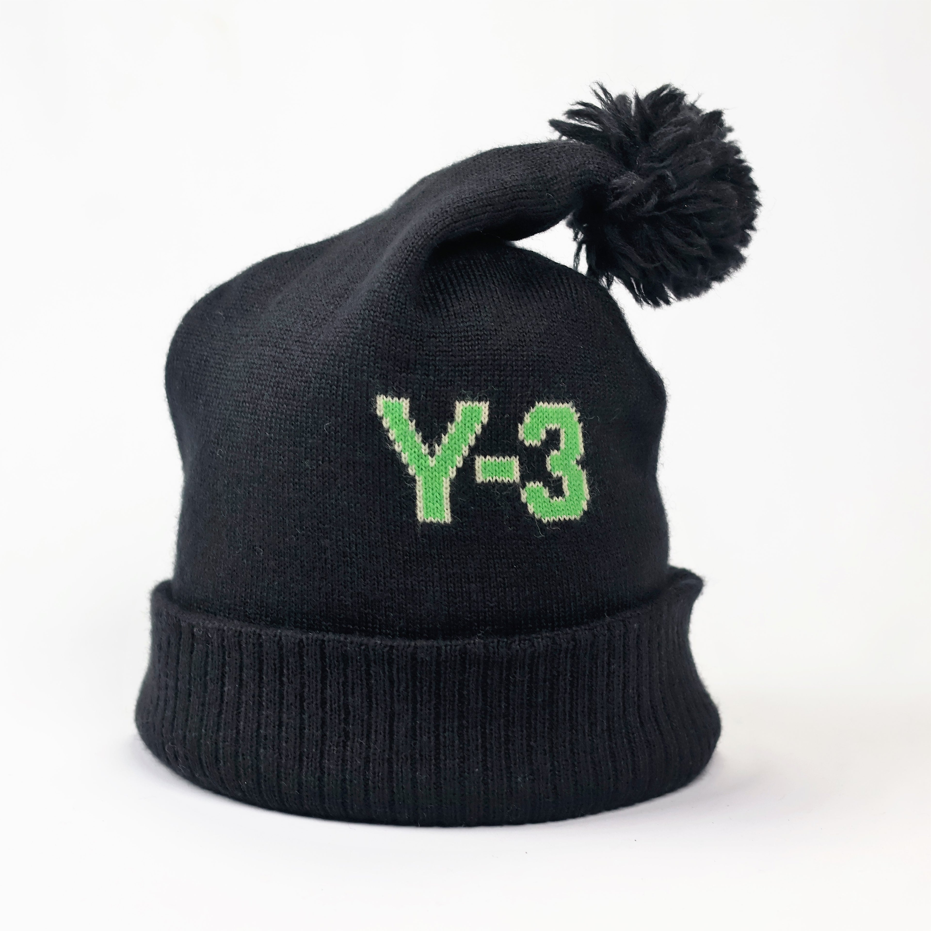 Y-3 Adidas x Yohji Yamamoto Designer Beanie | 100% Wool Black & Neon Green Knit