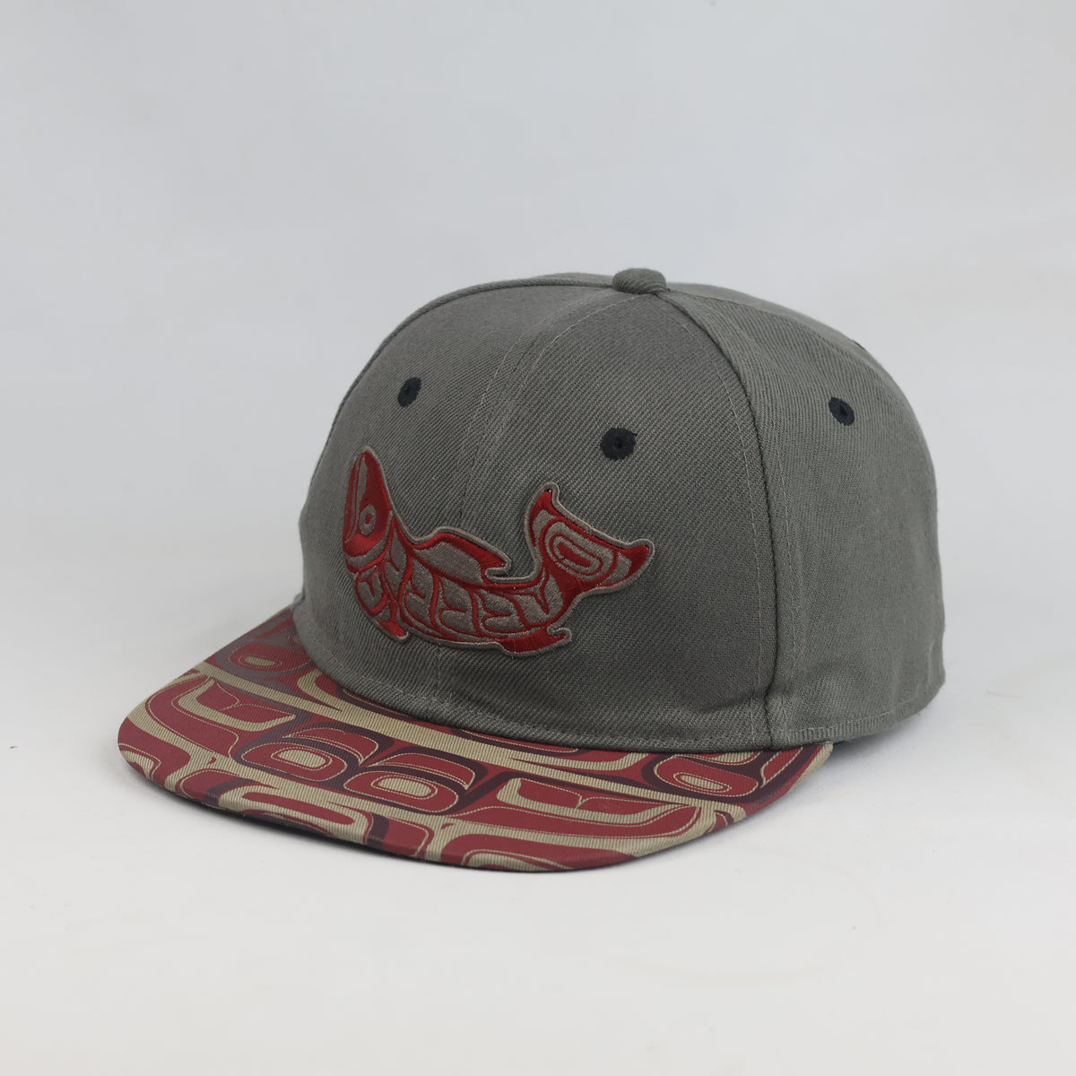 Thrifted Native Origins Salmon Print Gray Baseball Cap (57-58cm) | 10572