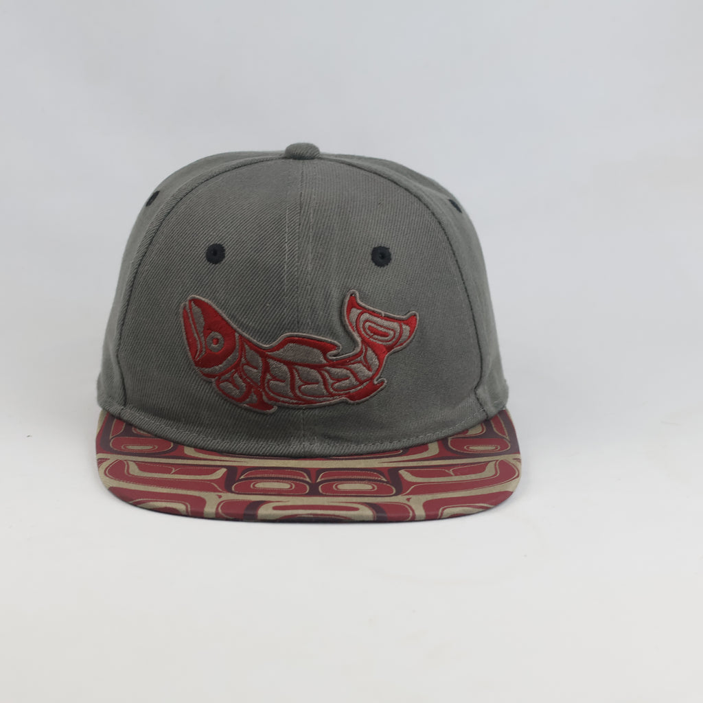 Thrifted Native Origins Salmon Print Gray Baseball Cap (57-58cm) | 10572