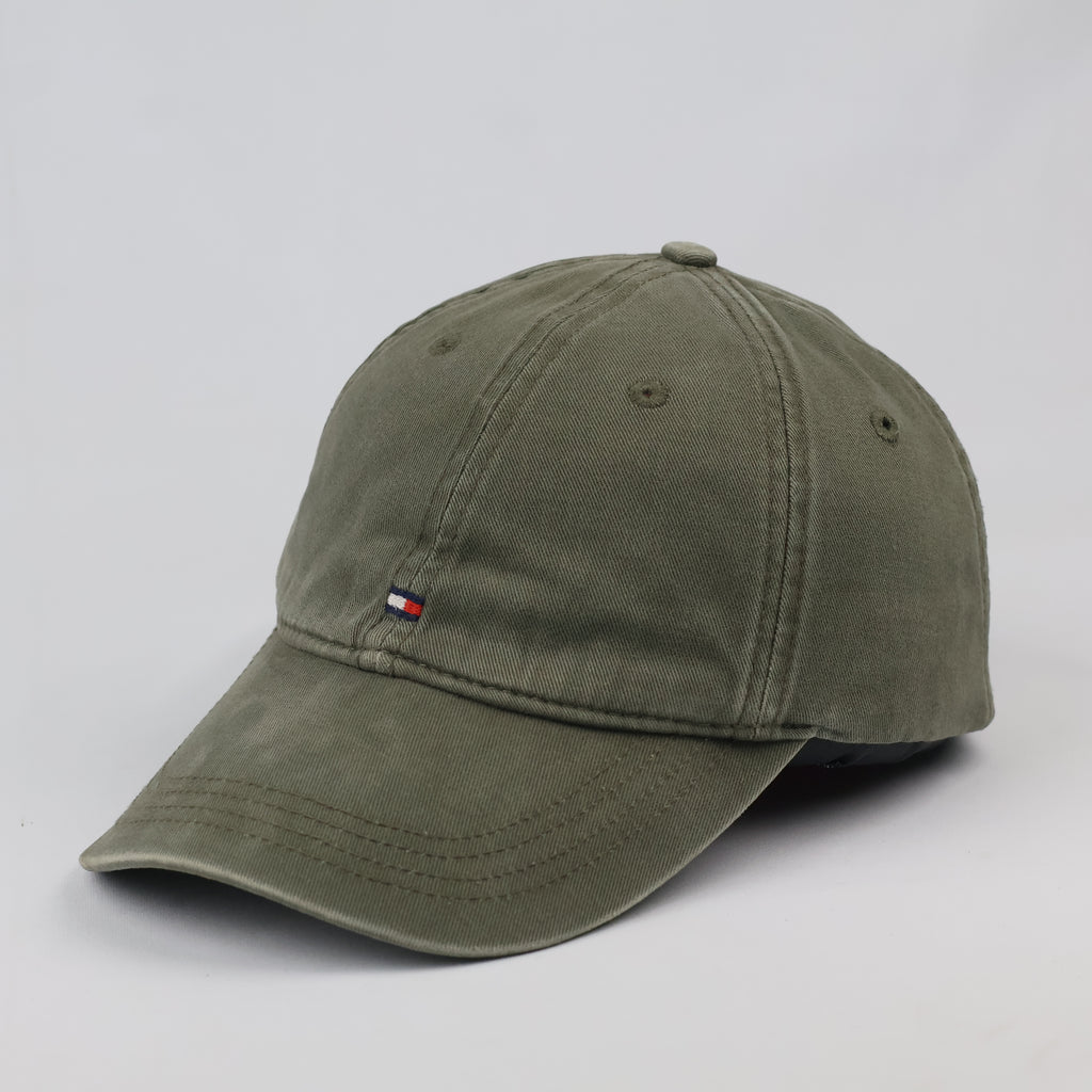 Thrifted Tommy Hilfiger Flag Logo Cap | Olive Green Strapback