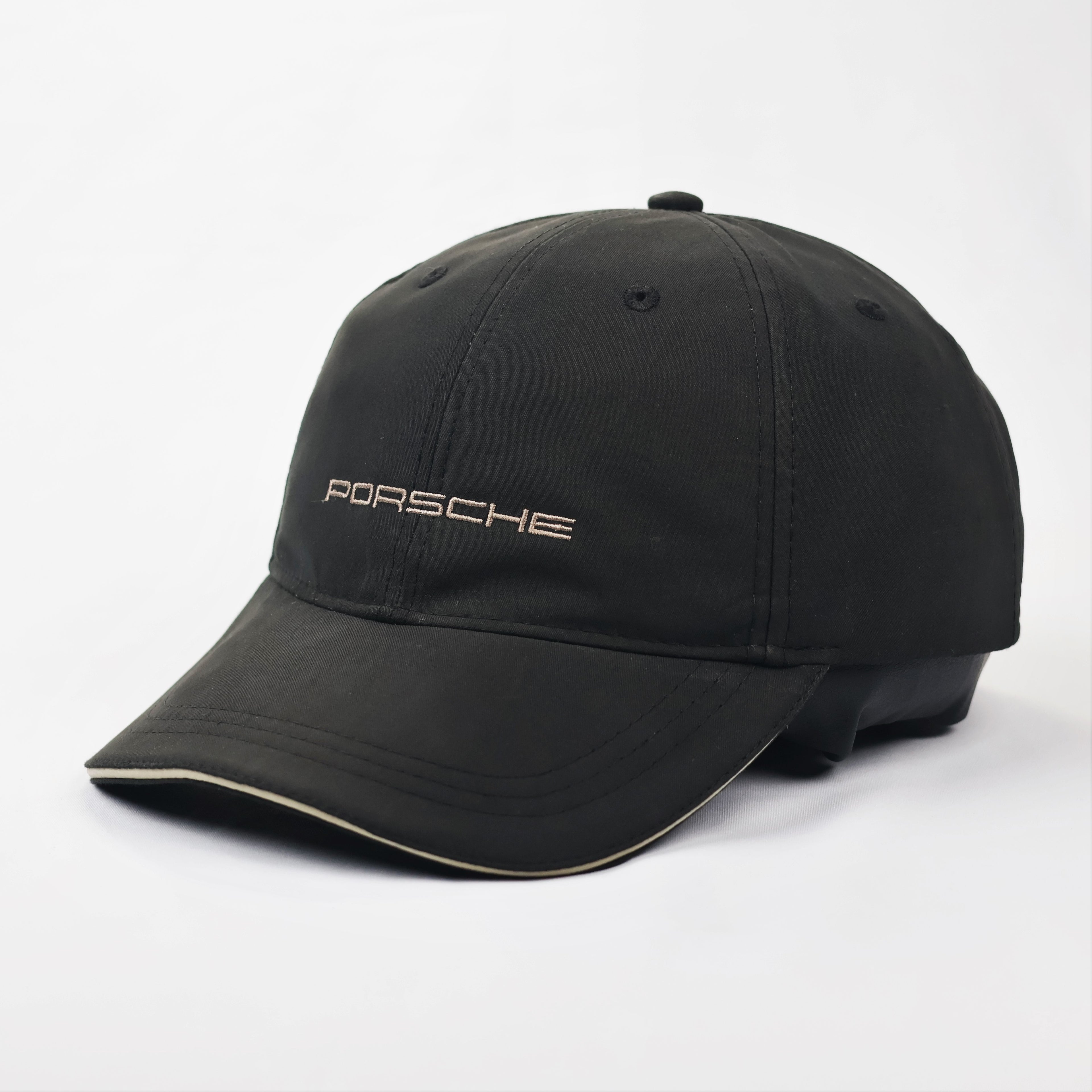 Genuine Porsche Performance Cap - Black with Tan Piping - One Size