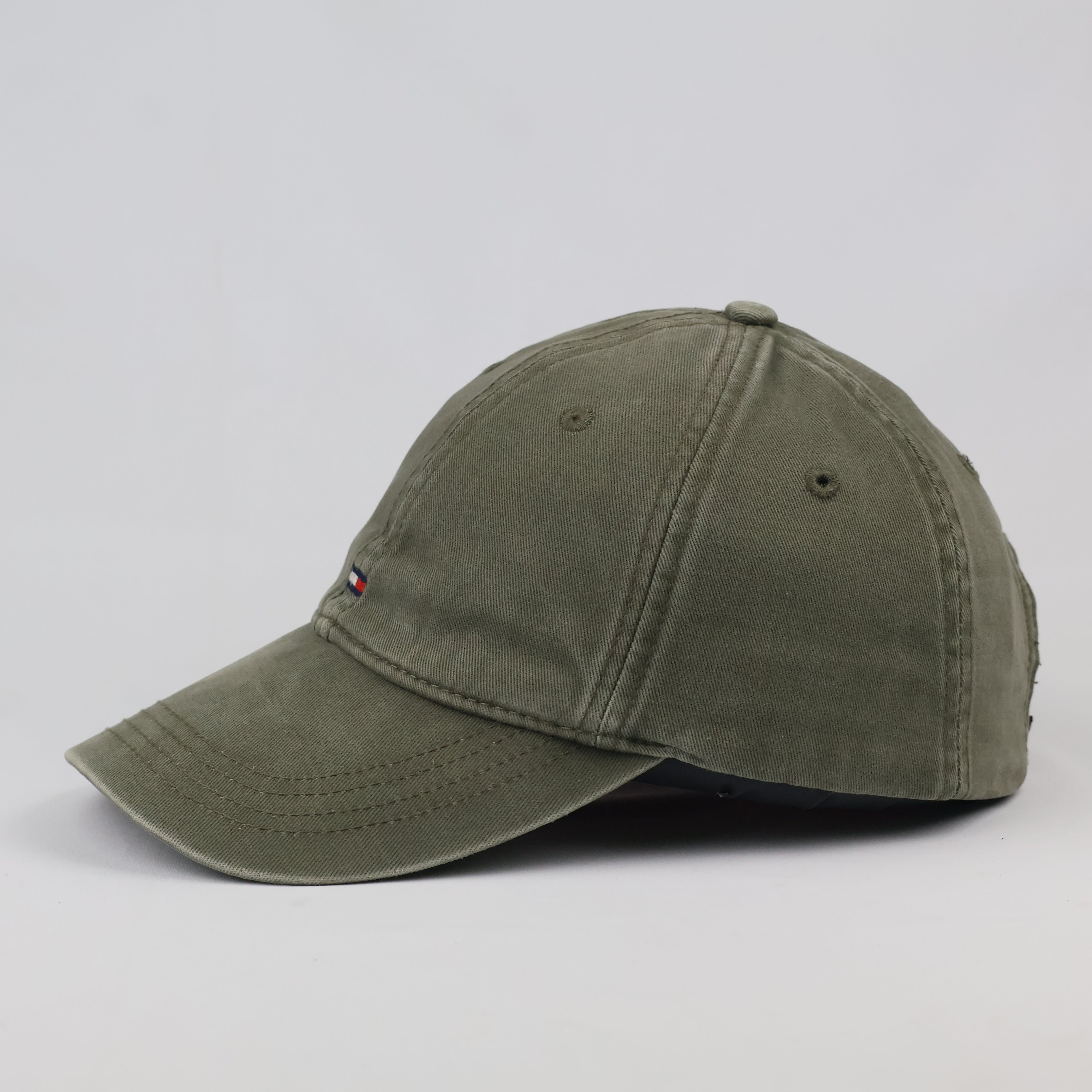 Thrifted Tommy Hilfiger Flag Logo Cap | Olive Green Strapback