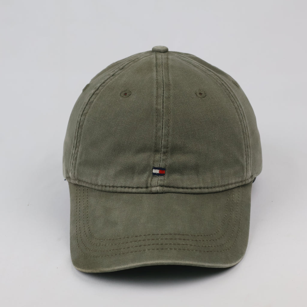 Thrifted Tommy Hilfiger Flag Logo Cap | Olive Green Strapback