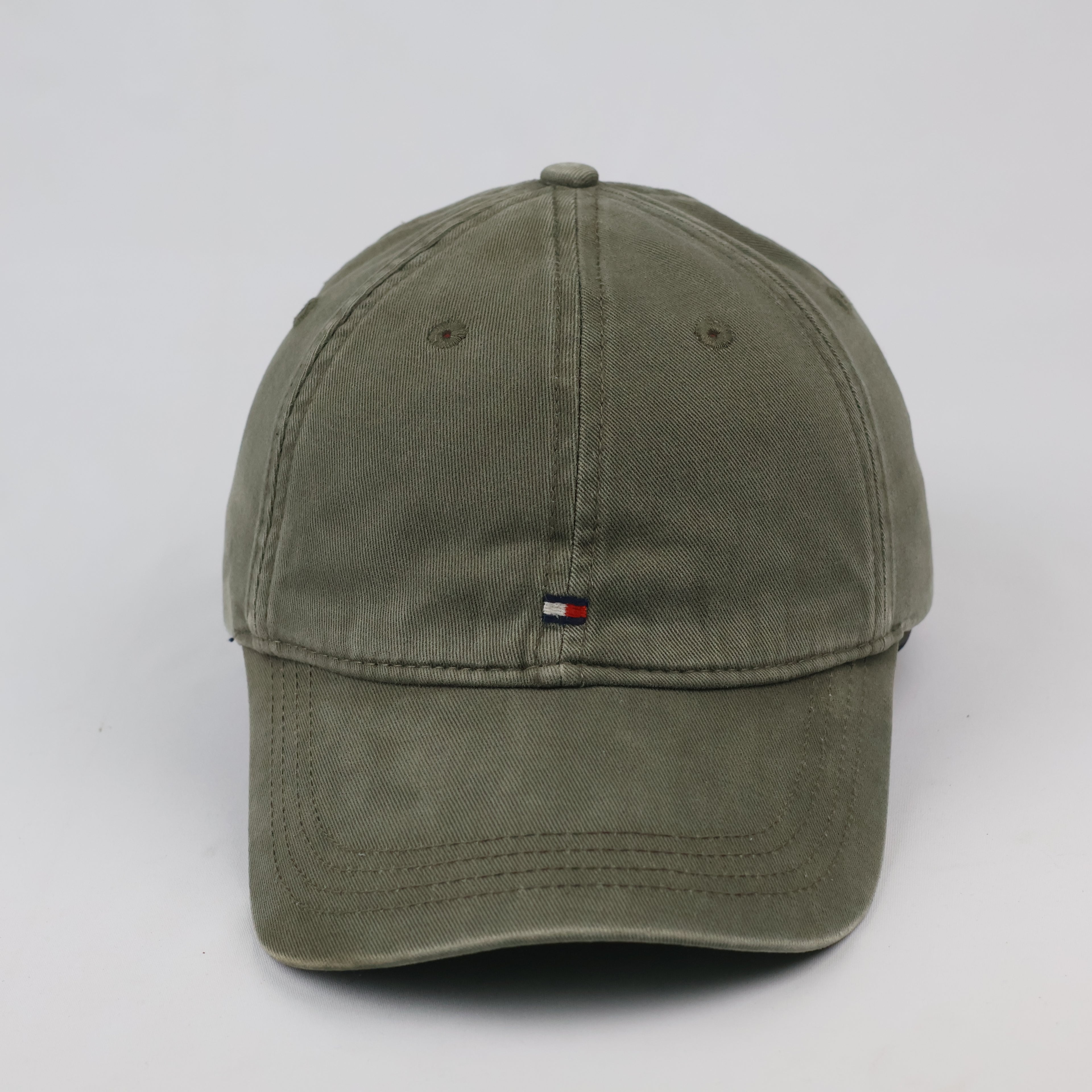 Thrifted Tommy Hilfiger Flag Logo Cap | Olive Green Strapback