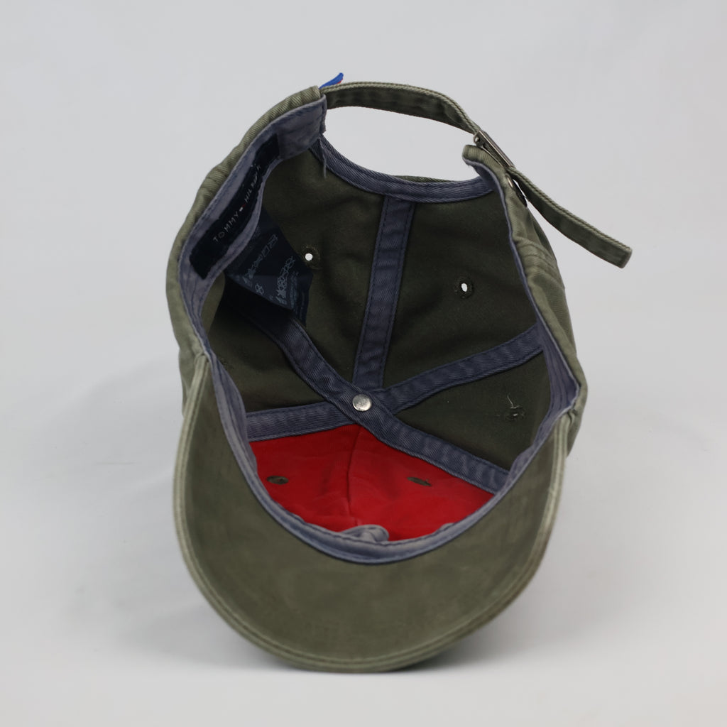 Thrifted Tommy Hilfiger Flag Logo Cap | Olive Green Strapback