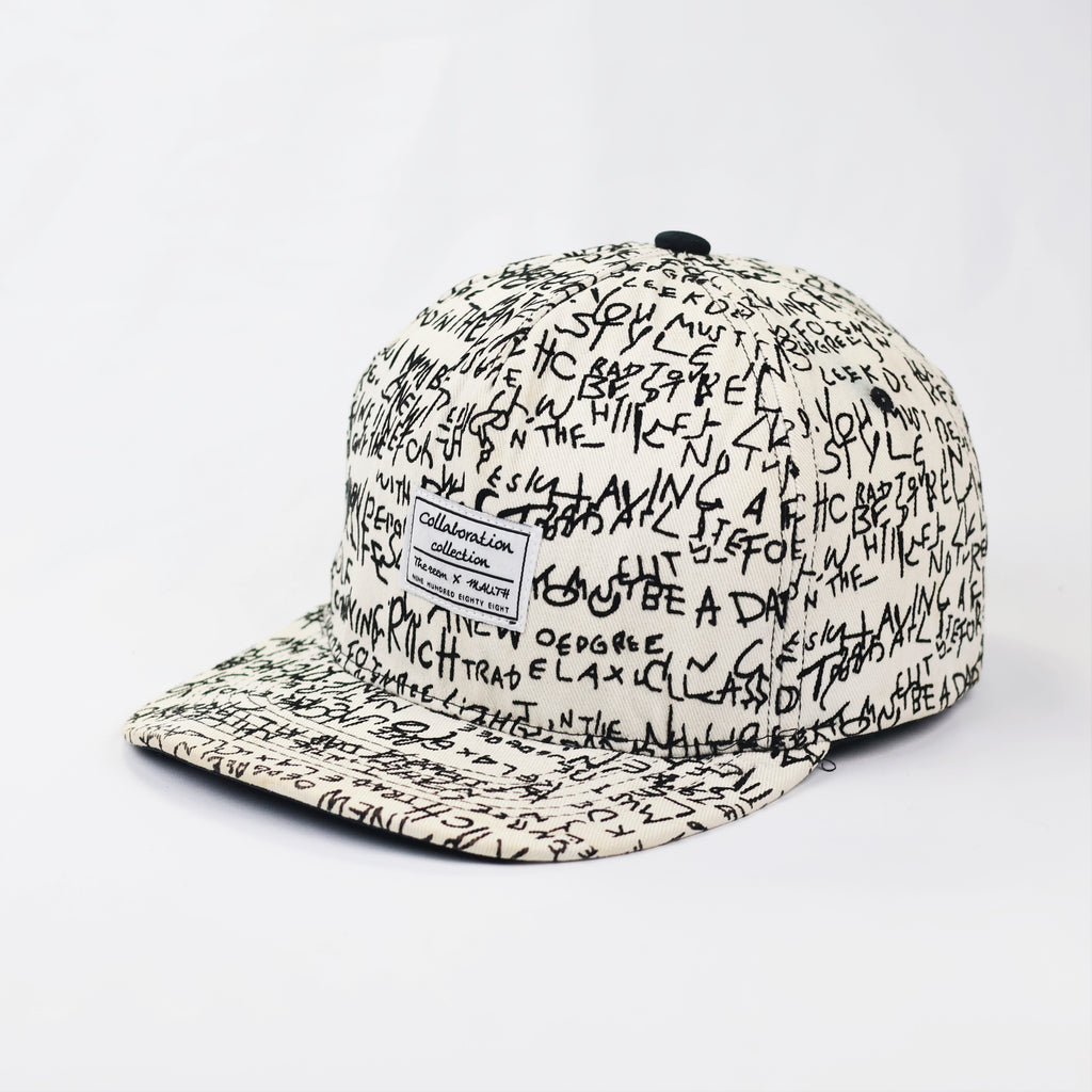 THEZEEM x MAUTH Collaboration Script Thrifted Snapback Hat - White/Black