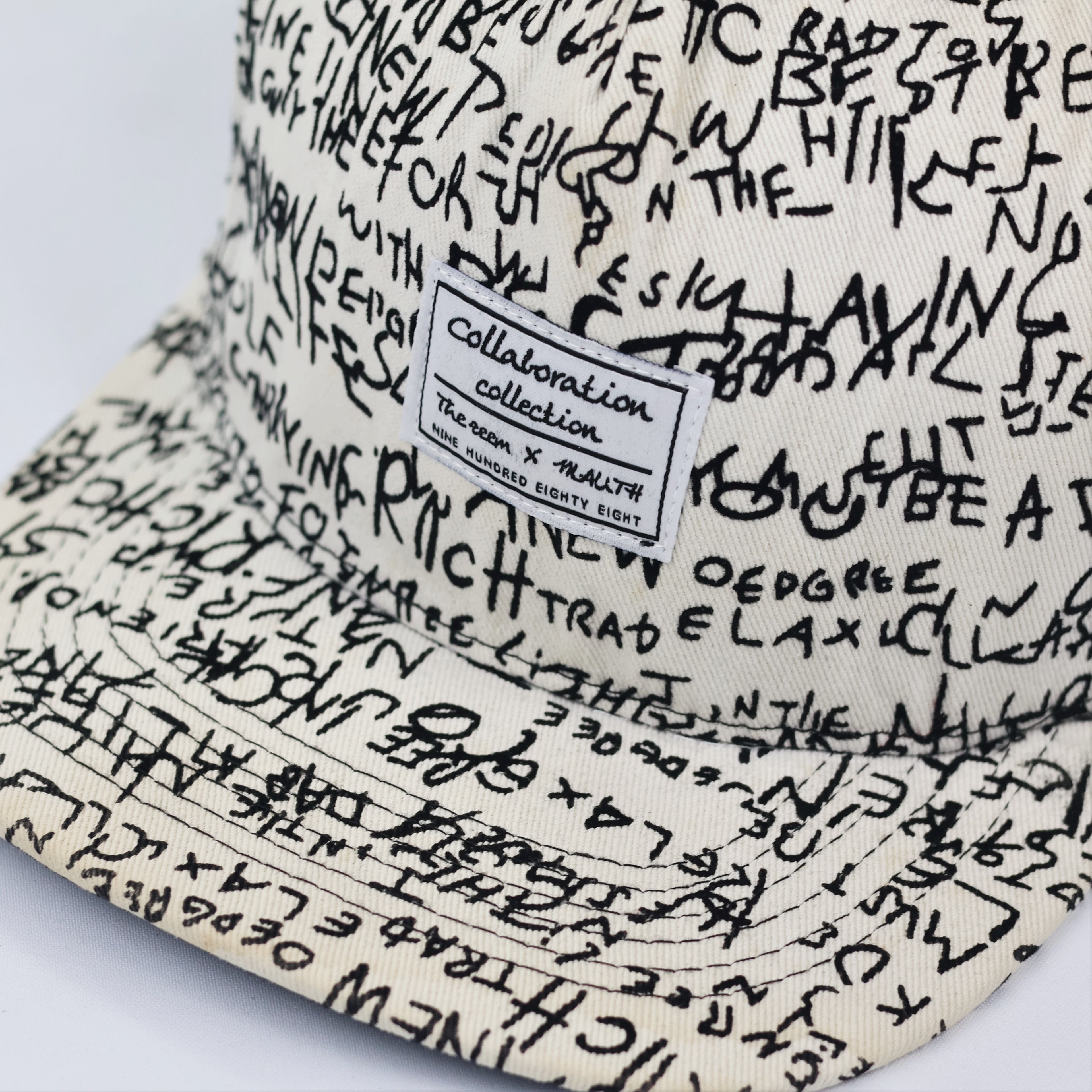 THEZEEM x MAUTH Collaboration Script Thrifted Snapback Hat - White/Black