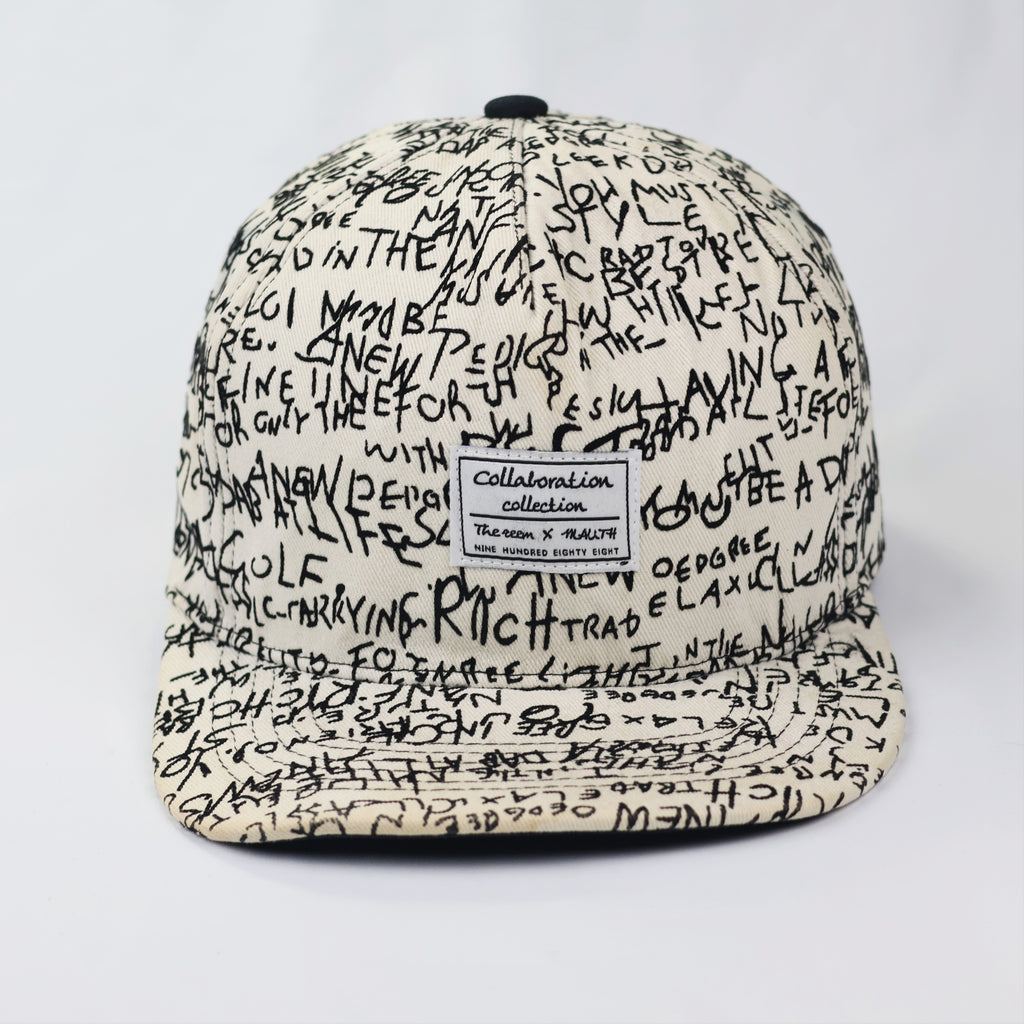 THEZEEM x MAUTH Collaboration Script Thrifted Snapback Hat - White/Black
