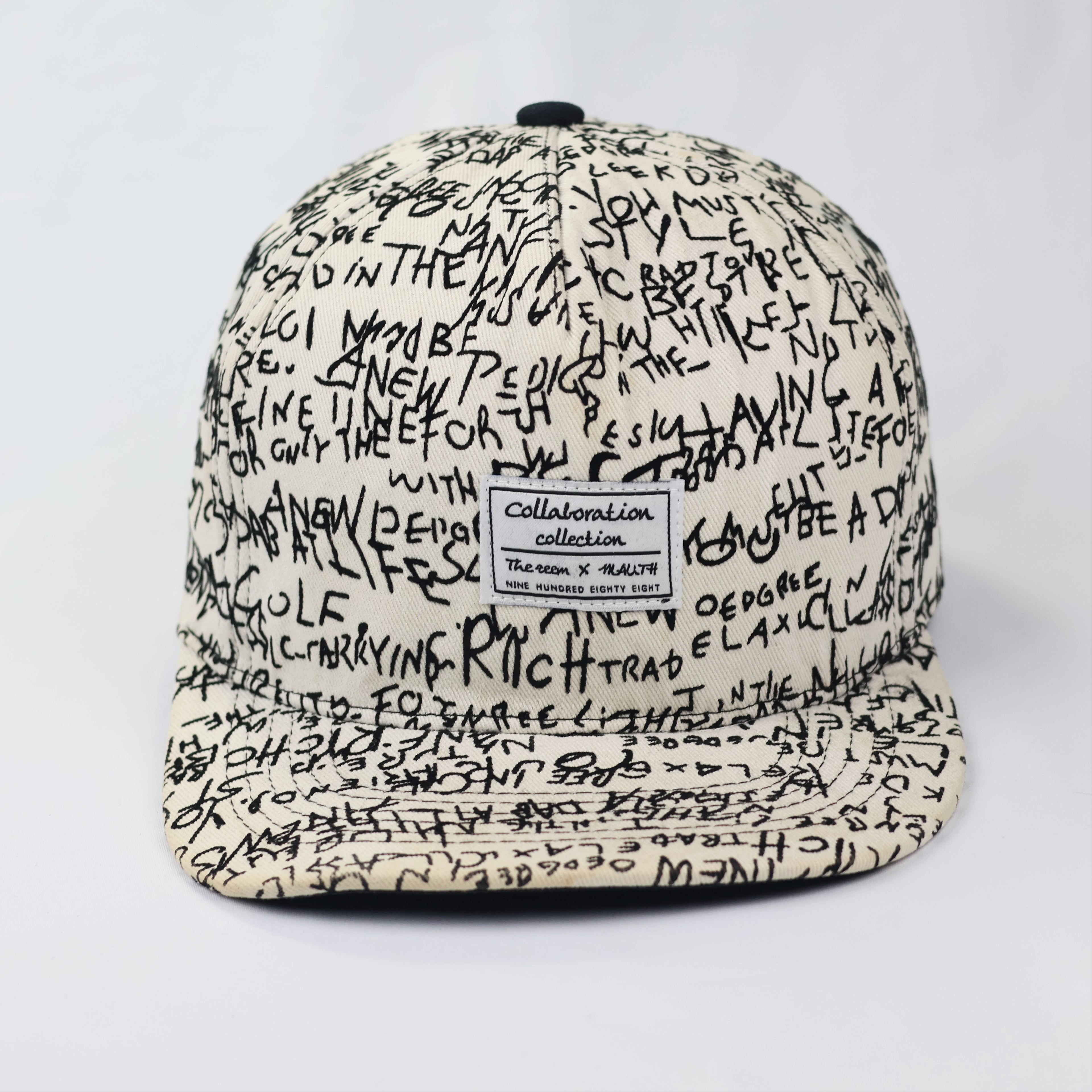 THEZEEM x MAUTH Collaboration Script Thrifted Snapback Hat - White/Black