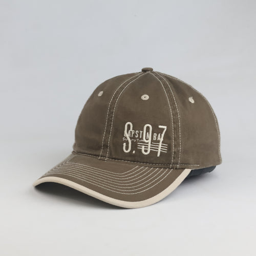 Thrifted Contrast Stitch Khaki Brown Baseball Cap (56-57cm) | 10599