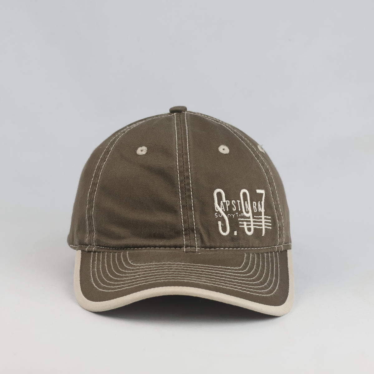 Thrifted Contrast Stitch Khaki Brown Baseball Cap (56-57cm) | 10599