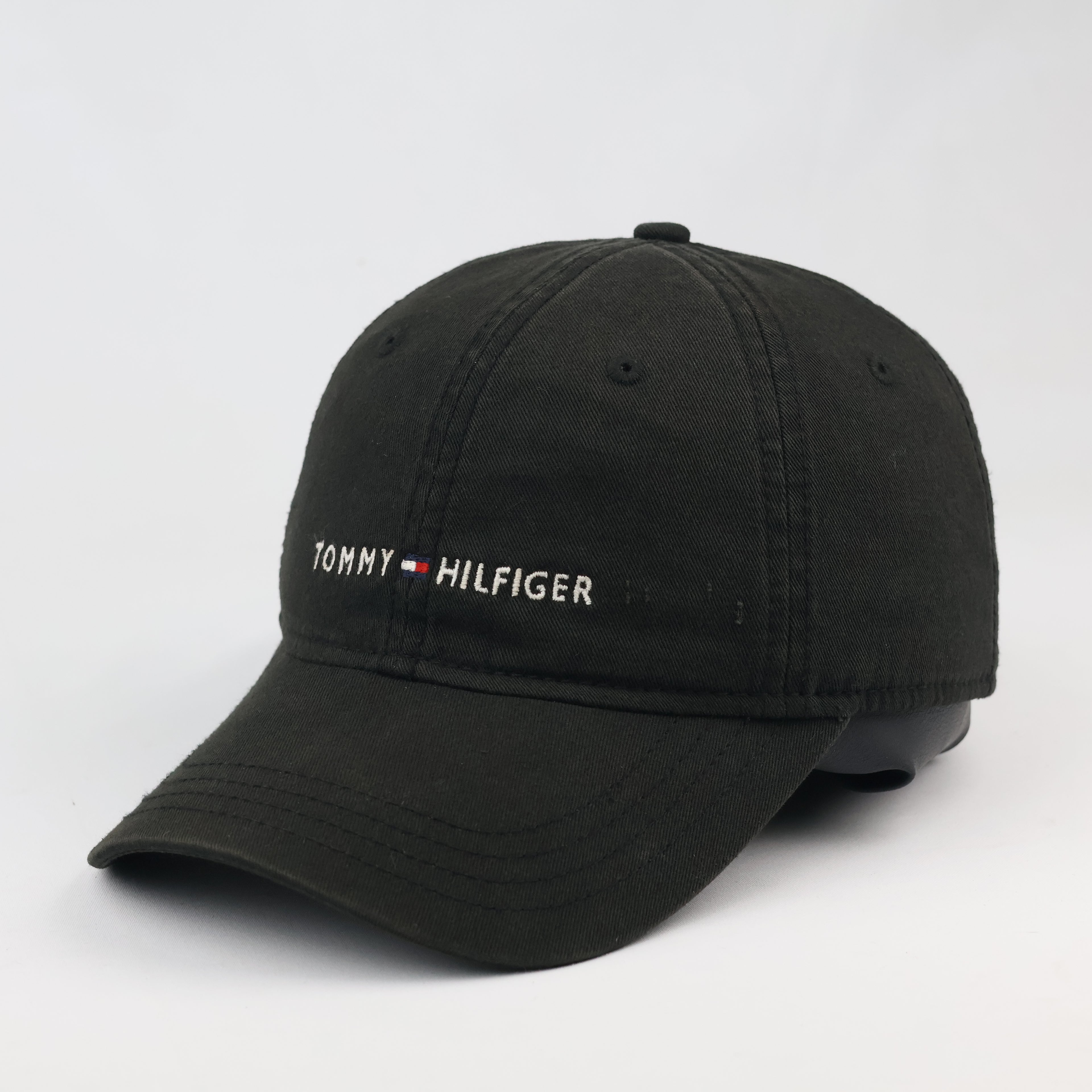 Thrifted Tommy Hilfiger Embroidered Logo Cap | Black & Leather Strapback