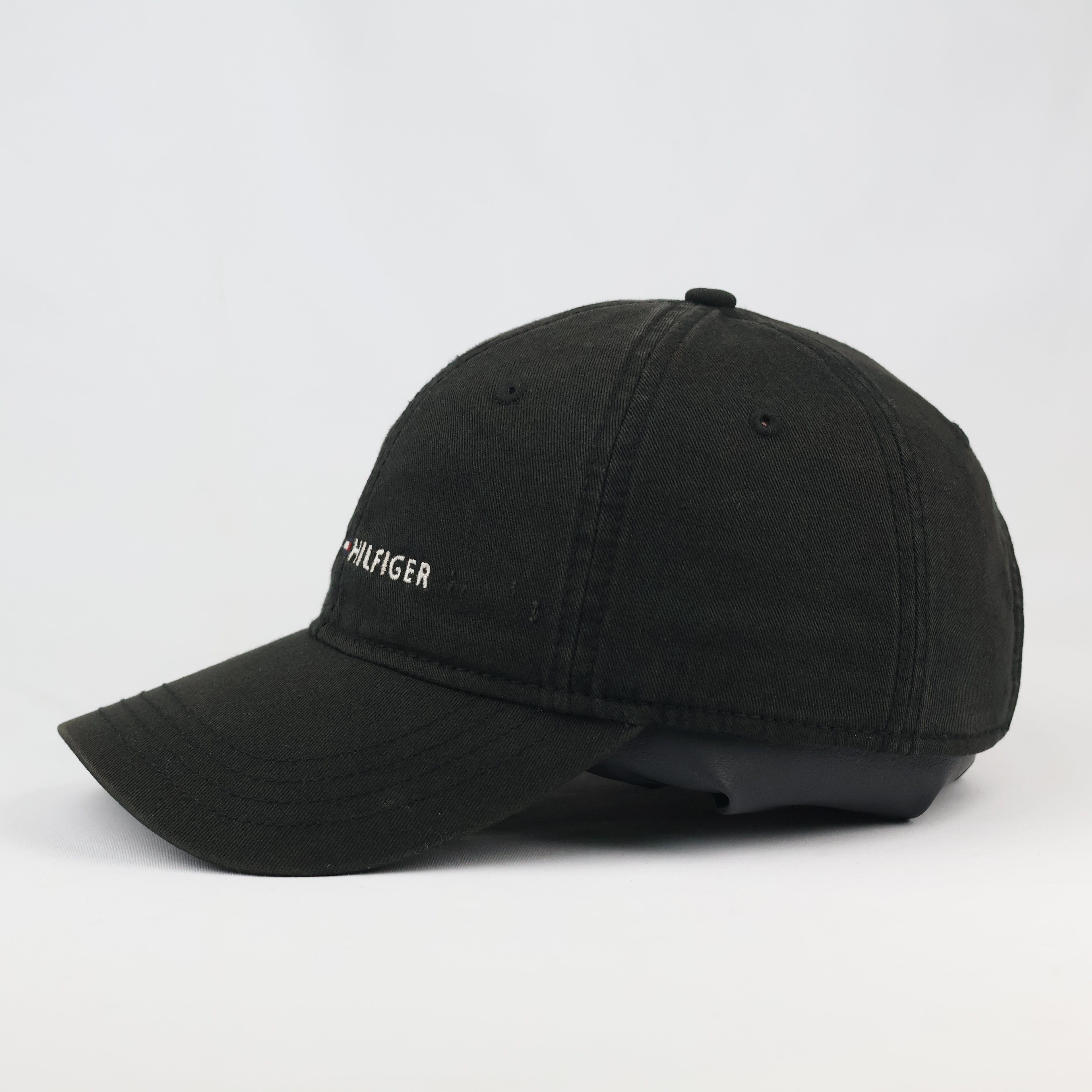 Thrifted Tommy Hilfiger Embroidered Logo Cap | Black & Leather Strapback
