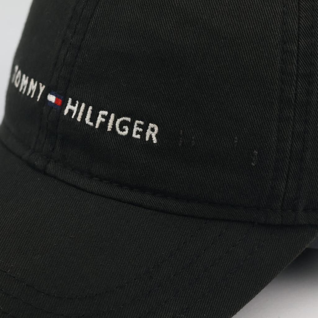 Thrifted Tommy Hilfiger Embroidered Logo Cap | Black & Leather Strapback