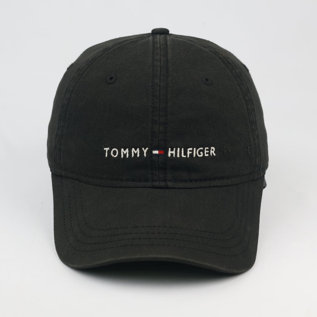 Thrifted Tommy Hilfiger Embroidered Logo Cap | Black & Leather Strapback