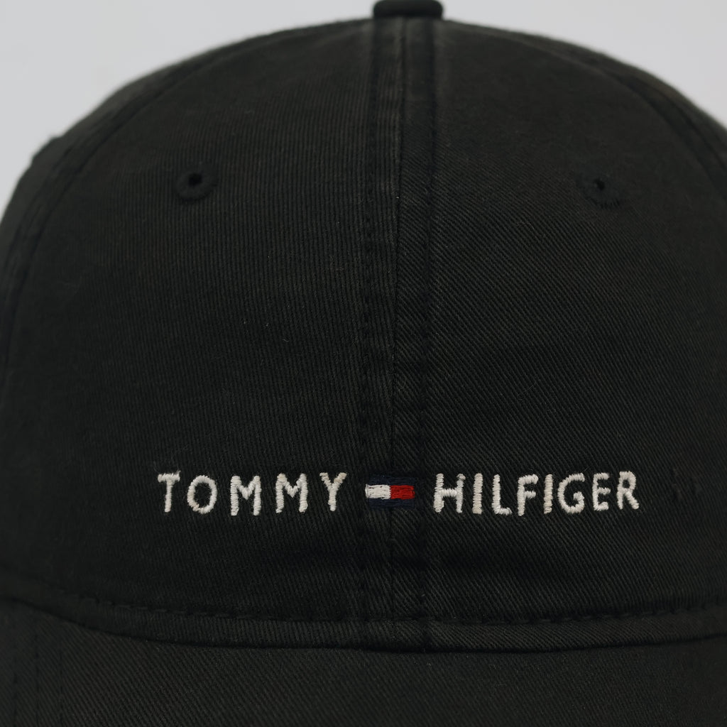 Thrifted Tommy Hilfiger Embroidered Logo Cap | Black & Leather Strapback
