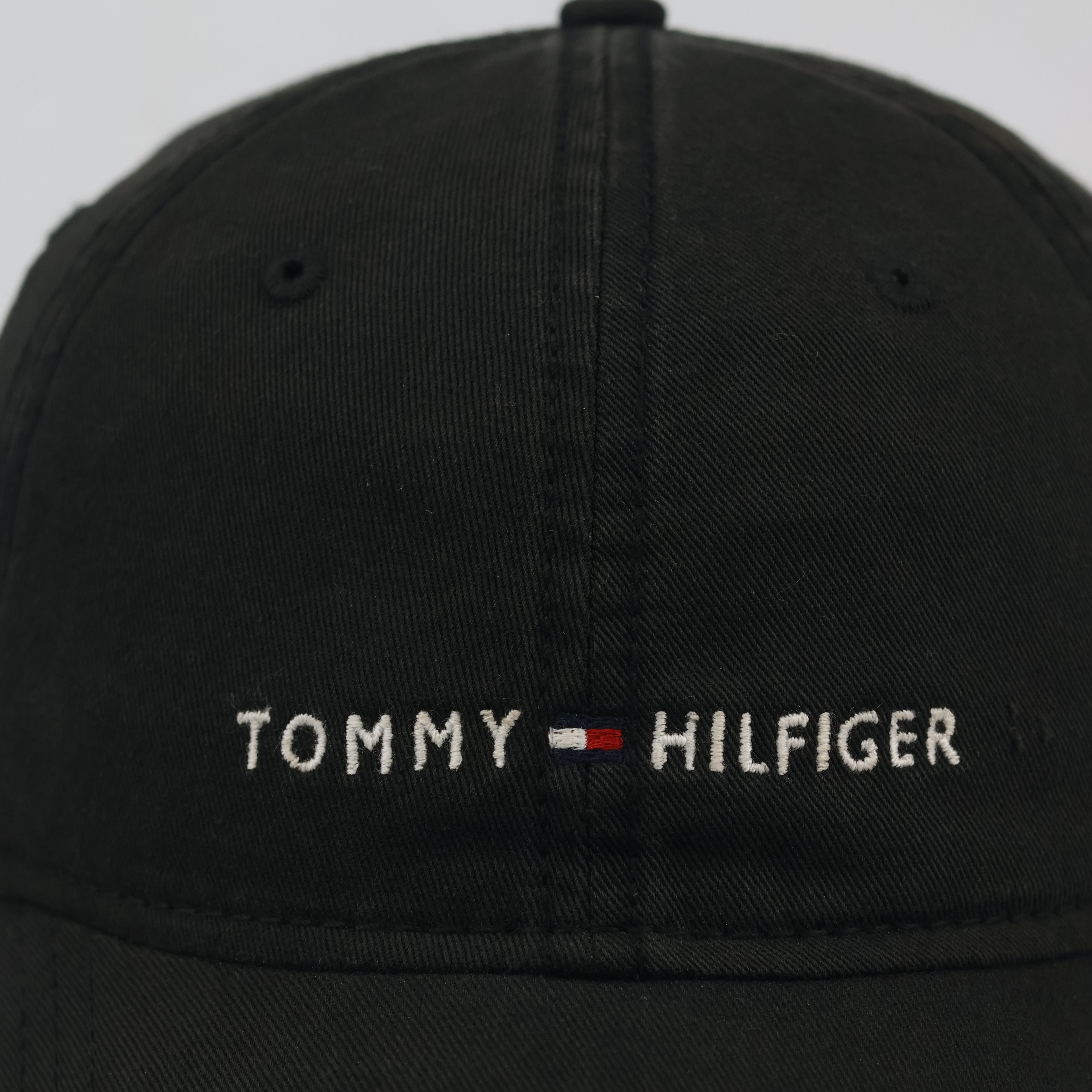 Thrifted Tommy Hilfiger Embroidered Logo Cap | Black & Leather Strapback