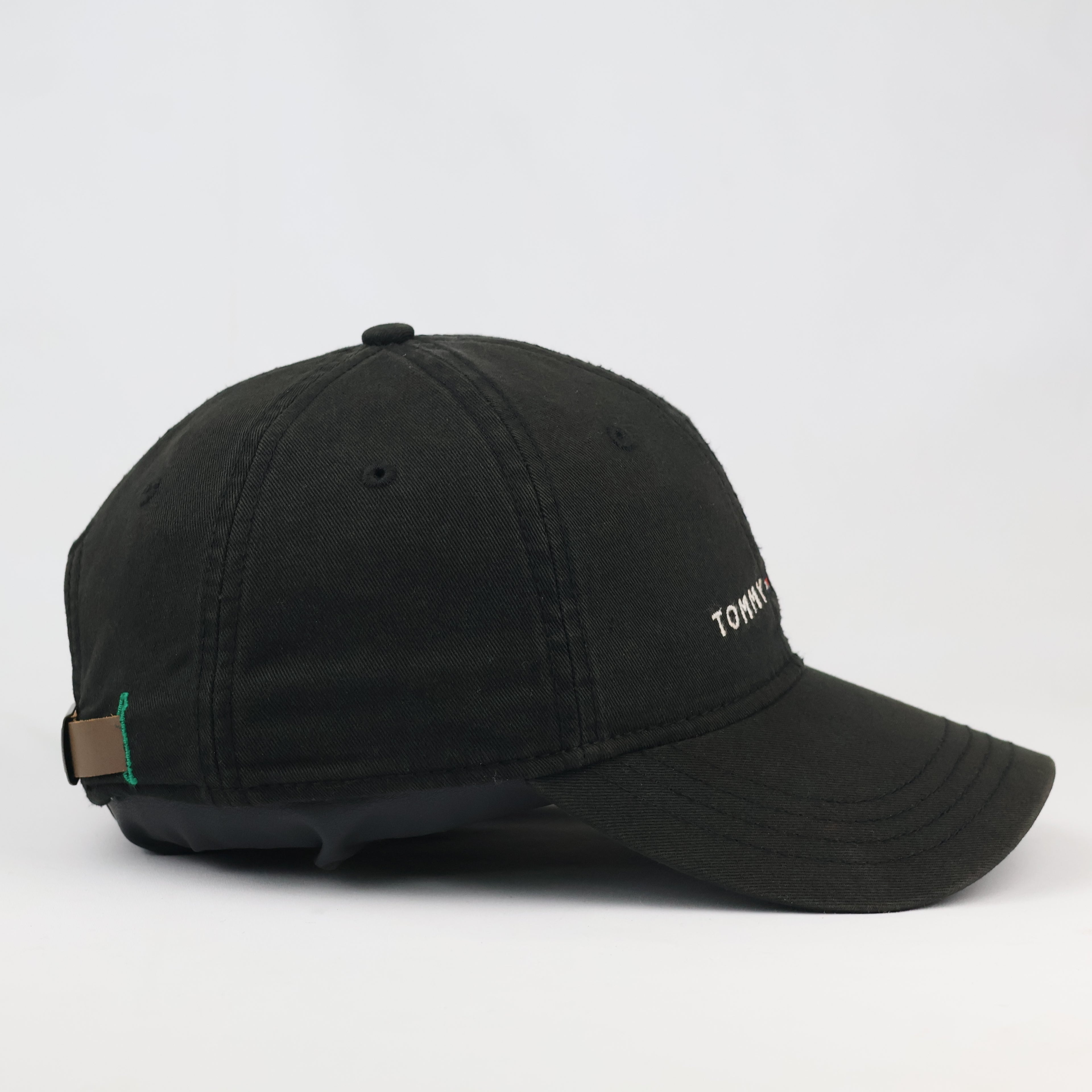 Thrifted Tommy Hilfiger Embroidered Logo Cap | Black & Leather Strapback