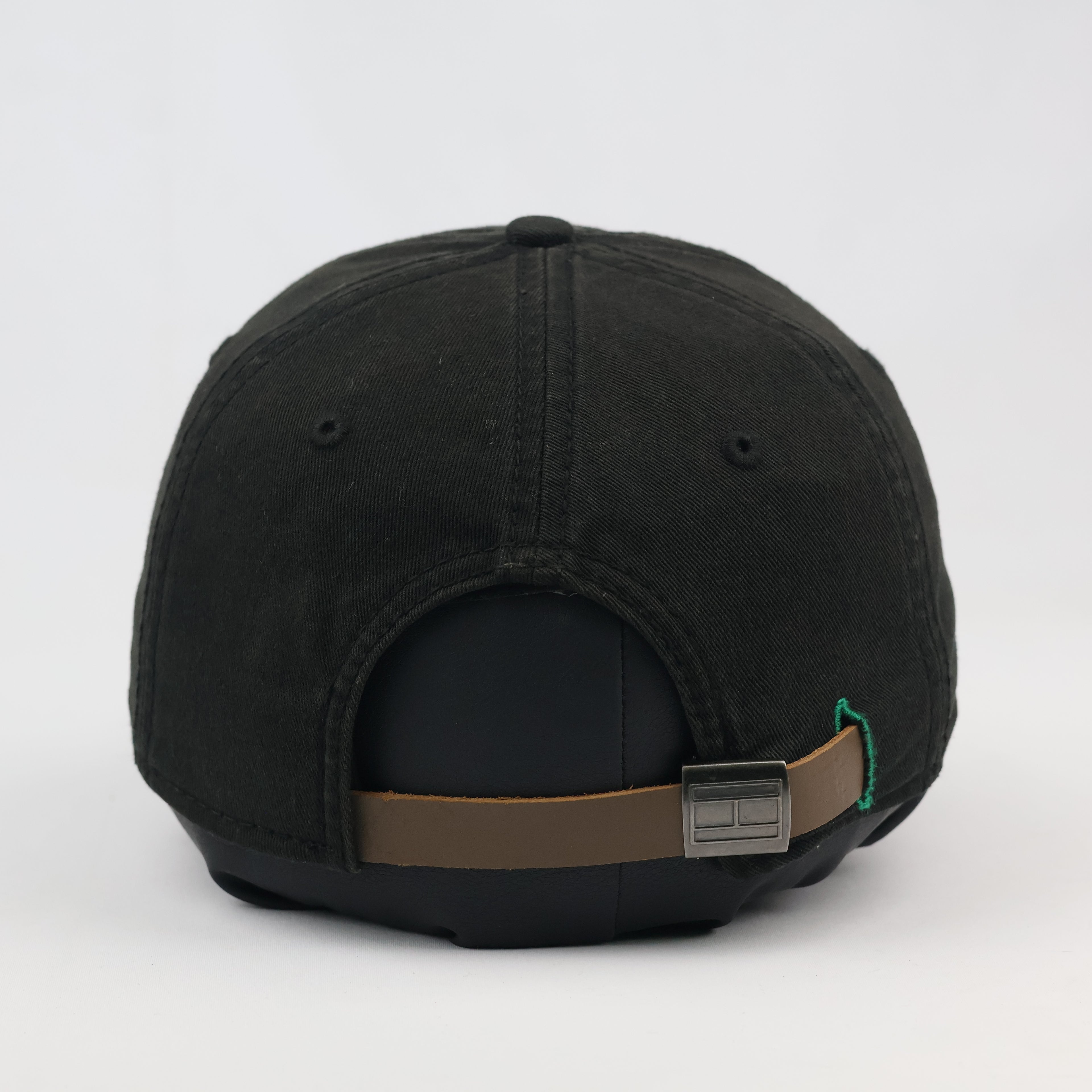 Thrifted Tommy Hilfiger Embroidered Logo Cap | Black & Leather Strapback