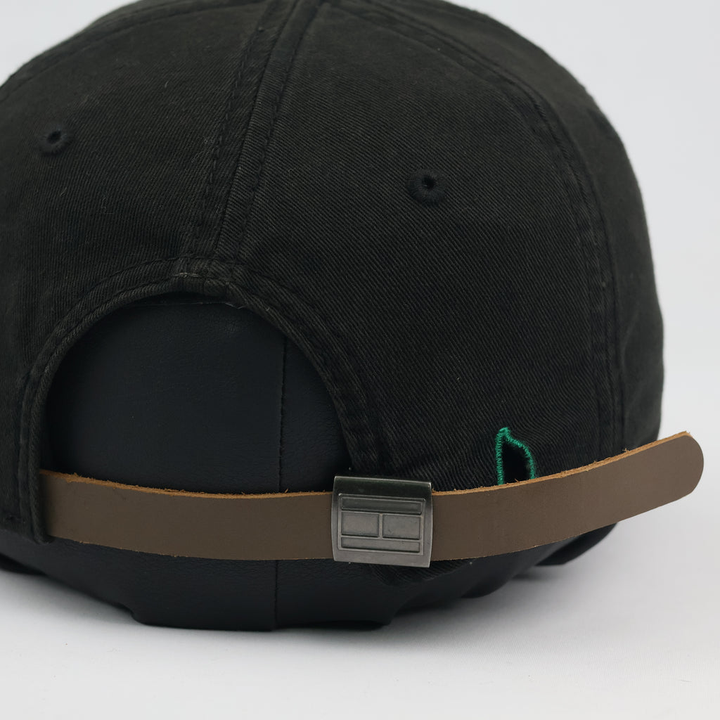 Thrifted Tommy Hilfiger Embroidered Logo Cap | Black & Leather Strapback
