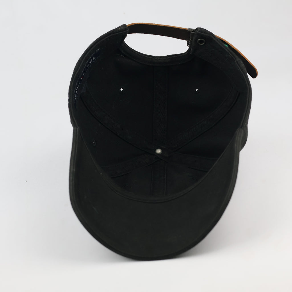 Thrifted Tommy Hilfiger Embroidered Logo Cap | Black & Leather Strapback