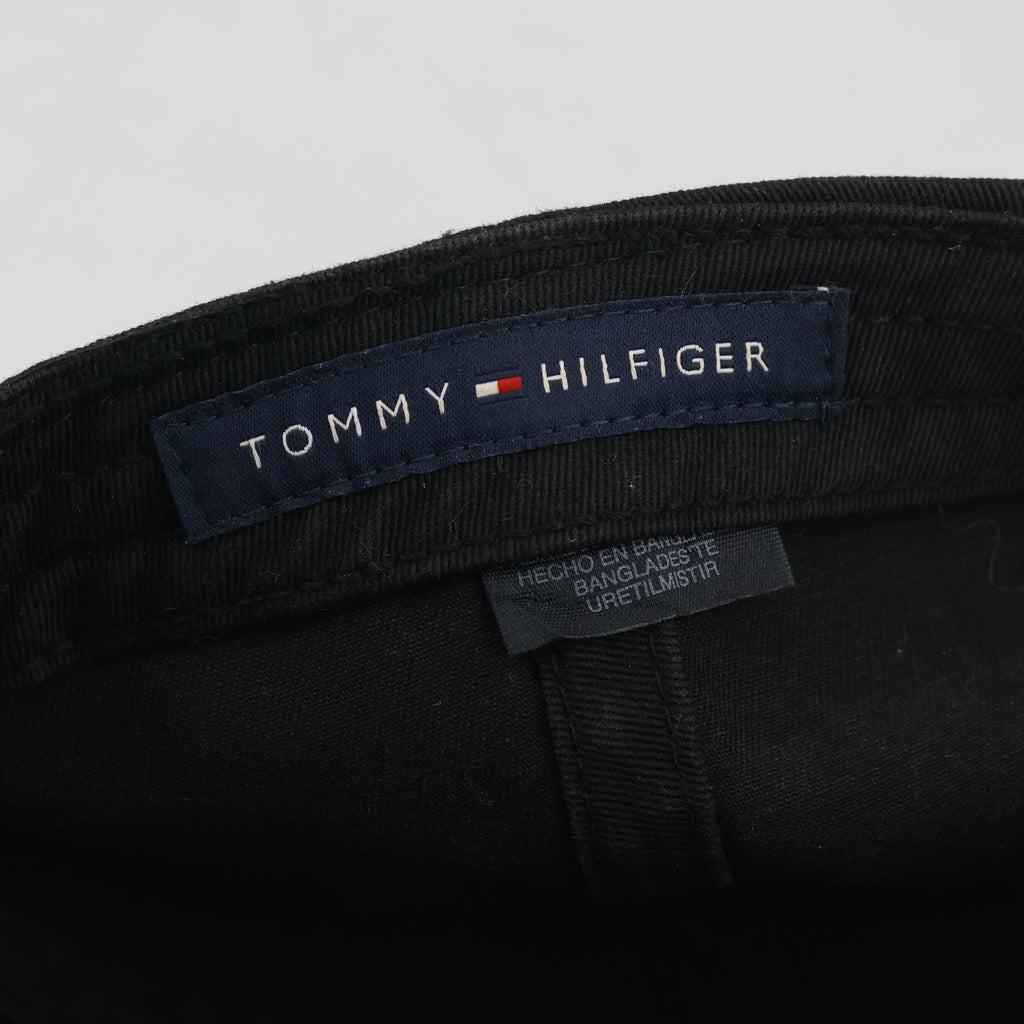 Thrifted Tommy Hilfiger Embroidered Logo Cap | Black & Leather Strapback
