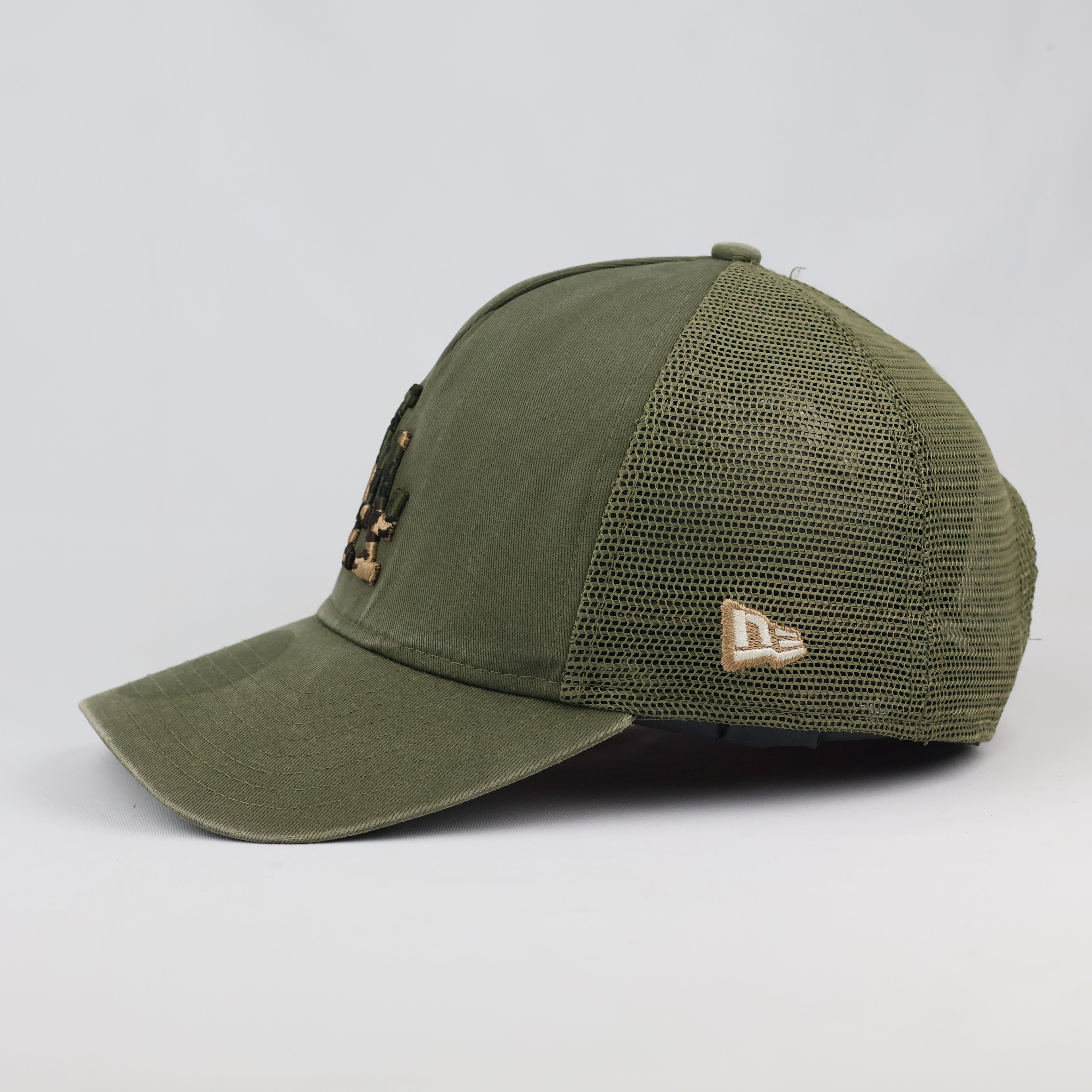 Thrifted LA Dodgers Olive Green Mesh Trucker Cap | Camo Logo