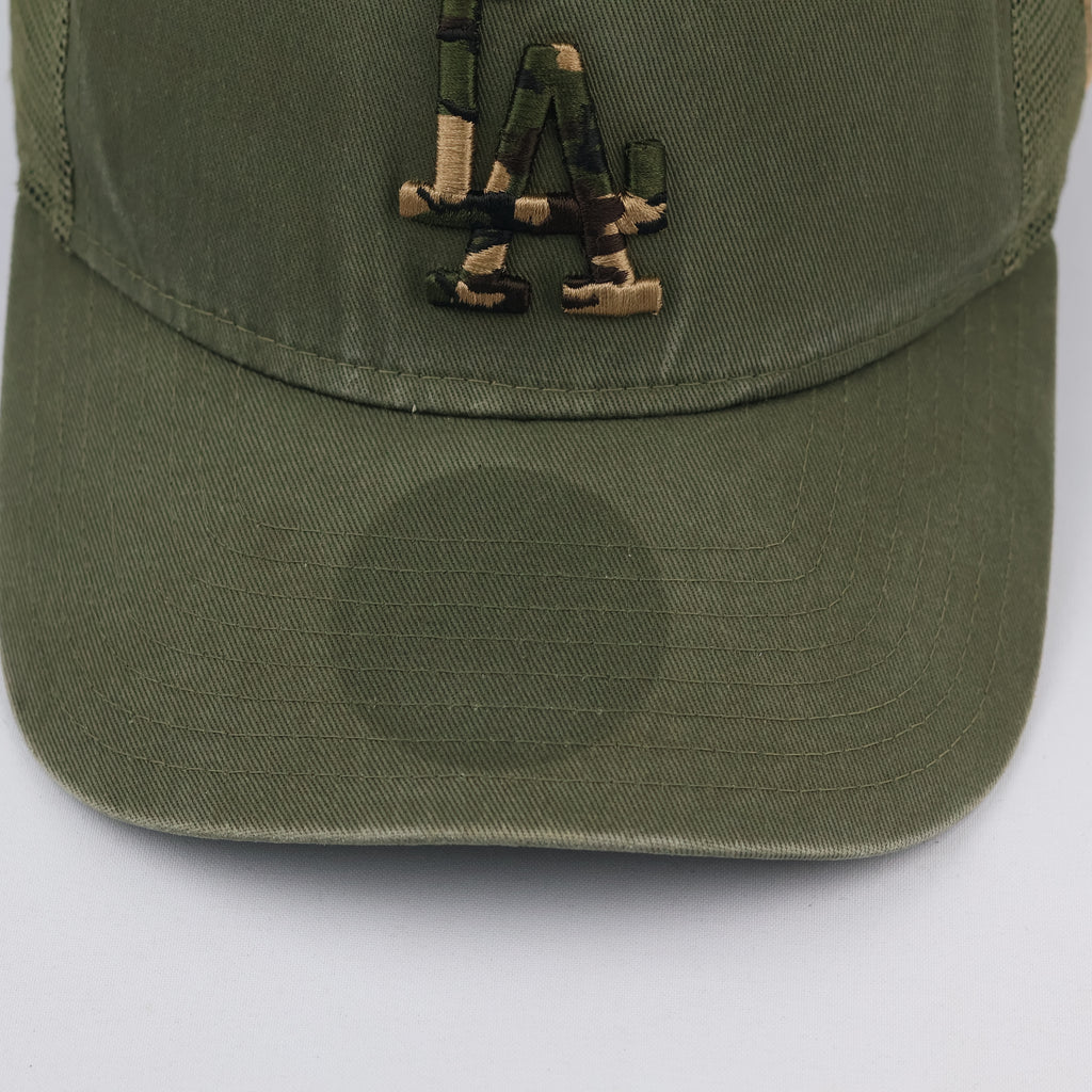Thrifted LA Dodgers Olive Green Mesh Trucker Cap | Camo Logo