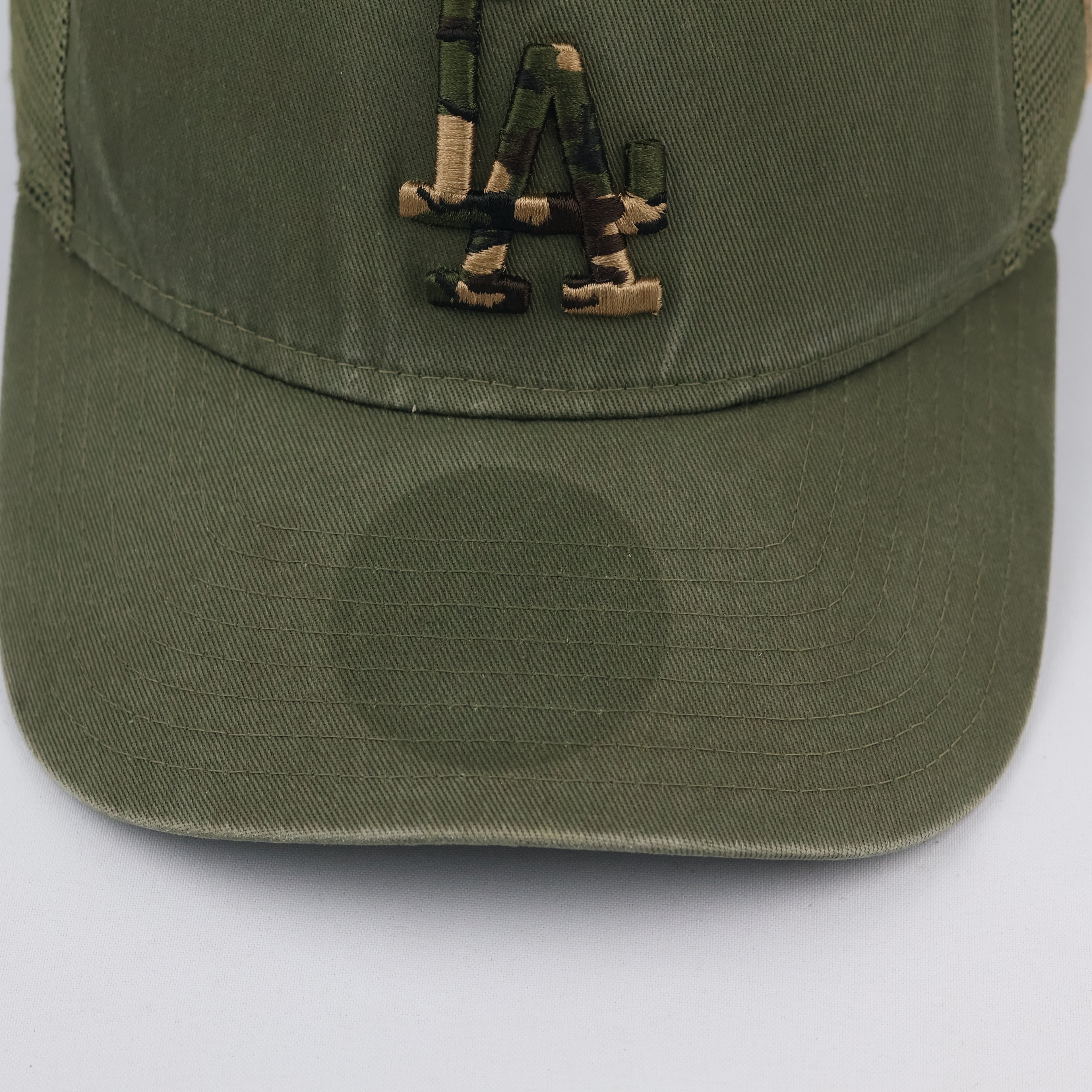 Thrifted LA Dodgers Olive Green Mesh Trucker Cap | Camo Logo