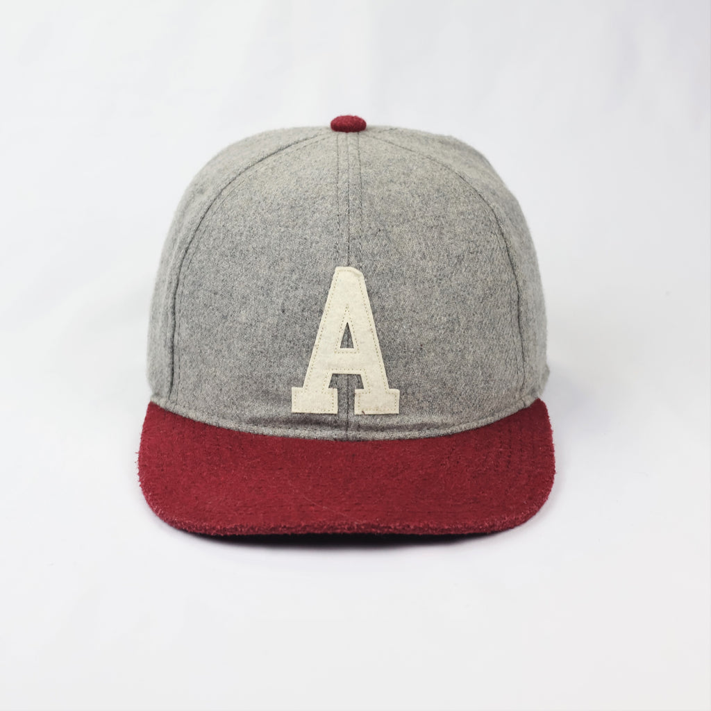Topman Varsity Letter 'A' Wool Blend Thrifted Snapback Hat - Gray & Maroon