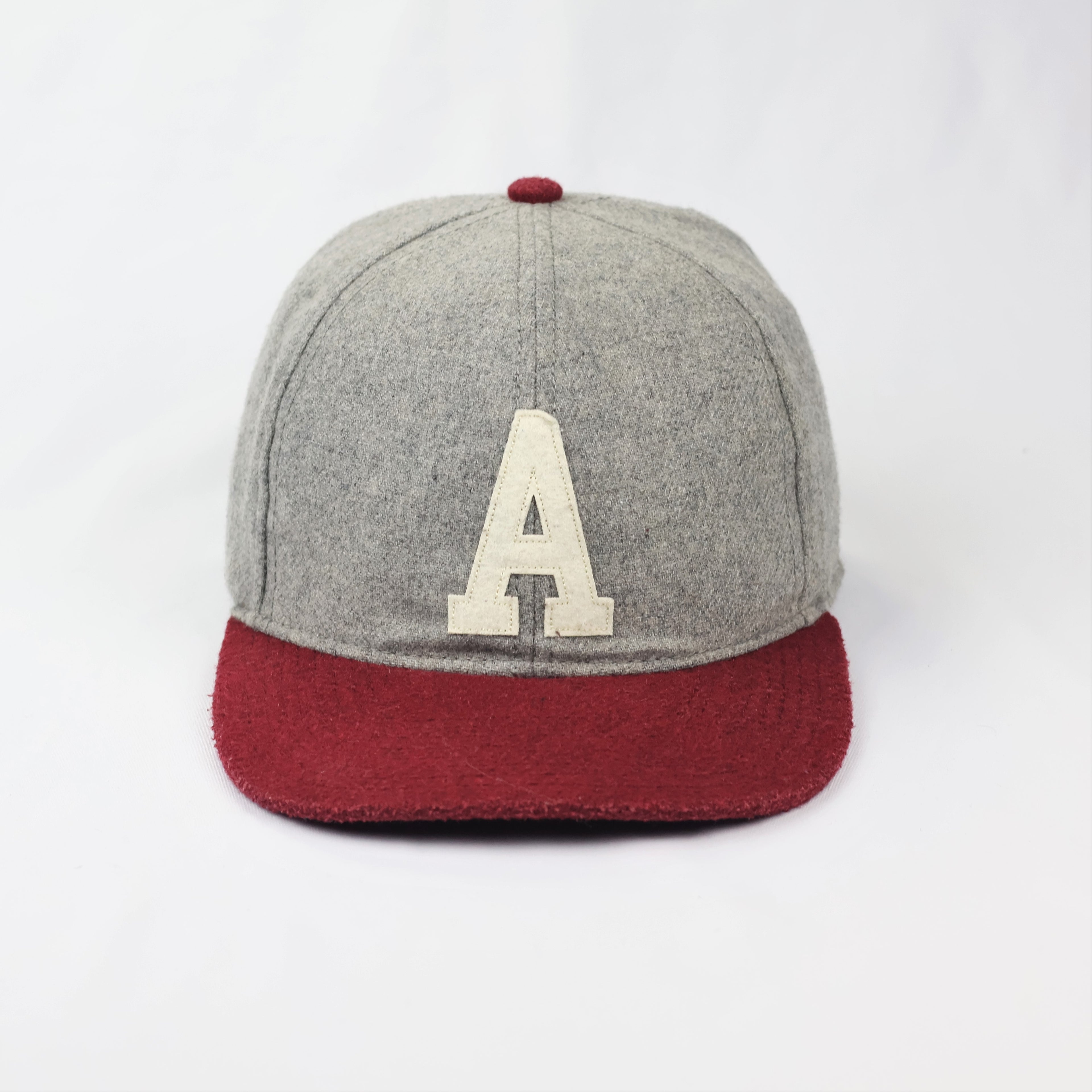 Topman Varsity Letter 'A' Wool Blend Thrifted Snapback Hat - Gray & Maroon