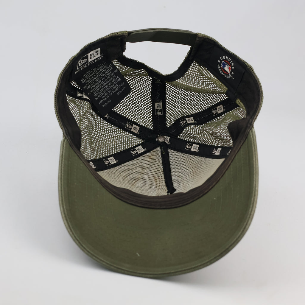 Thrifted LA Dodgers Olive Green Mesh Trucker Cap | Camo Logo