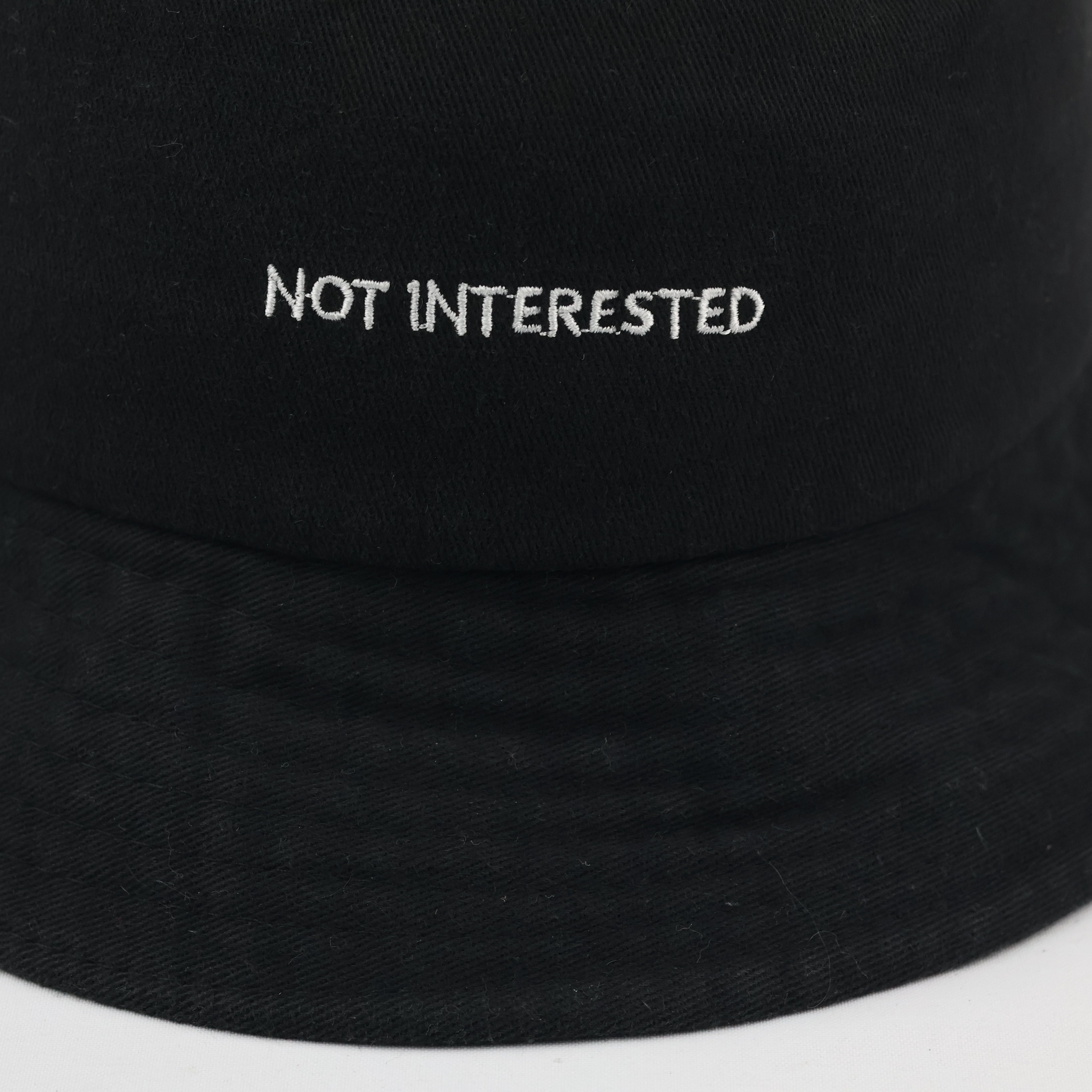Vintage Not Interested Embroidered Black Bucket Hat