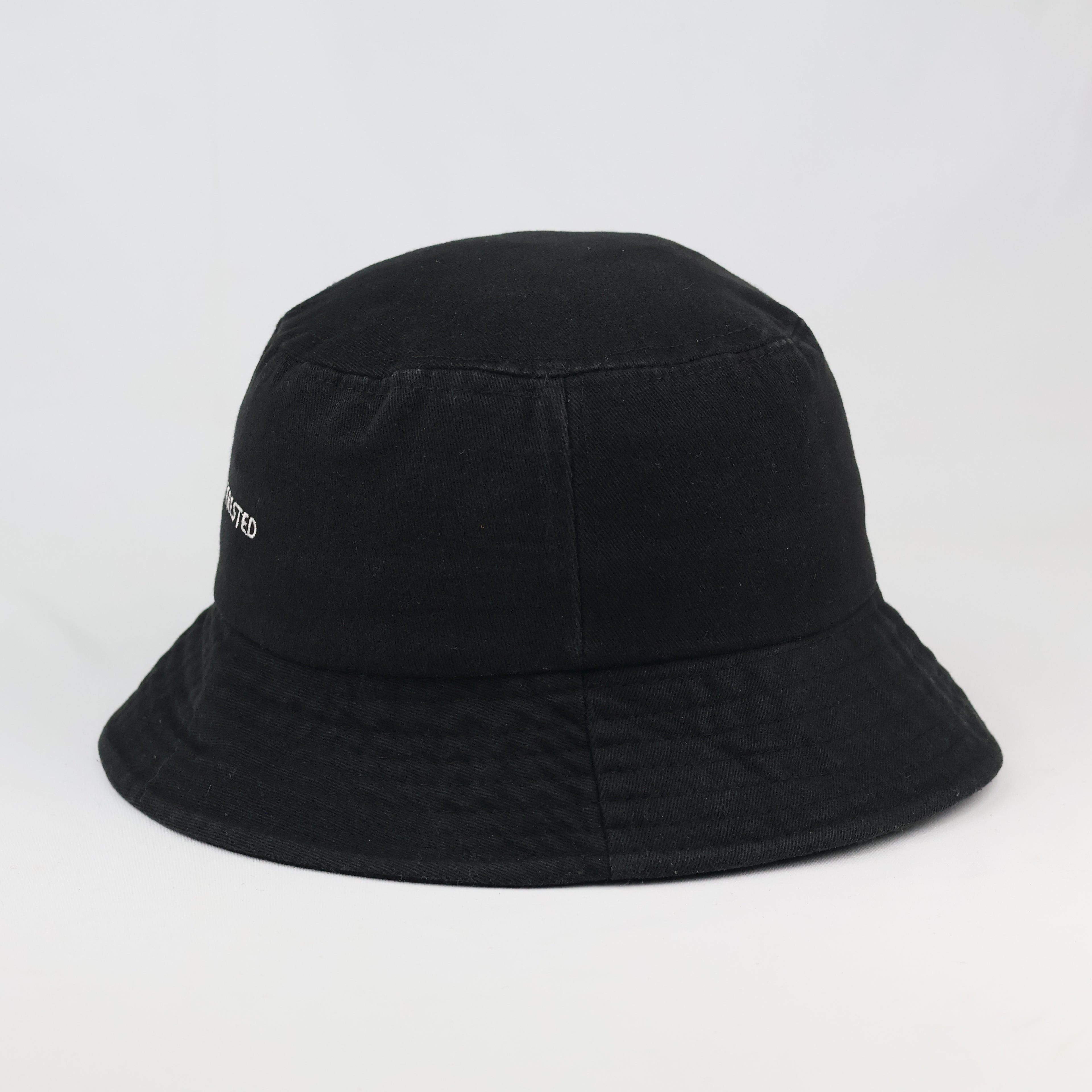 Vintage Not Interested Embroidered Black Bucket Hat