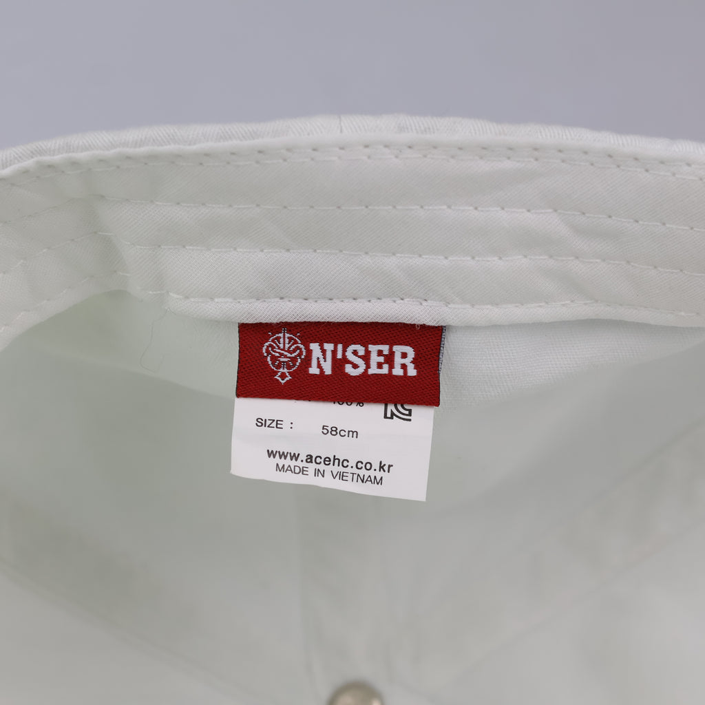 Thrifted New York City White Canvas Baseball Cap | Neon Green Brim