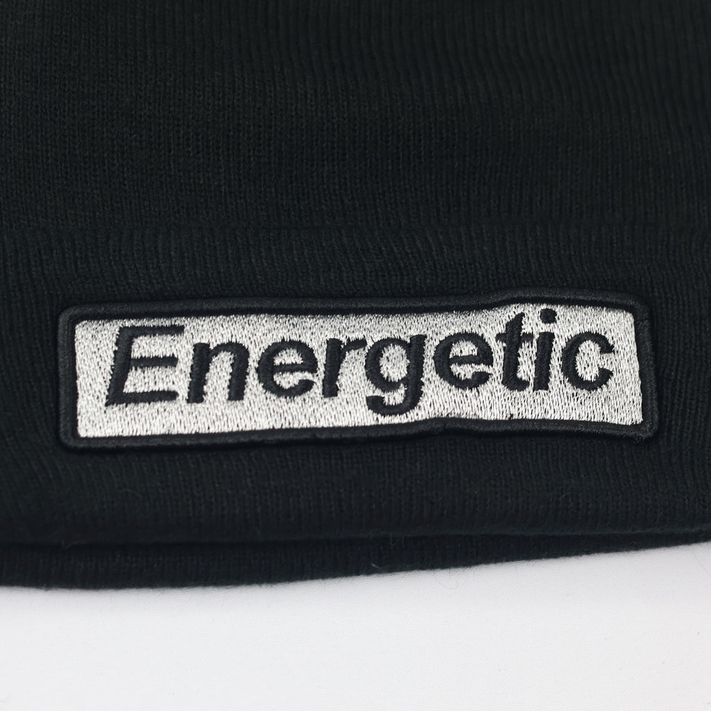 Black "Energetic" Patch Beanie | Silver Embroidery Streetwear Hat | K-Pop Style
