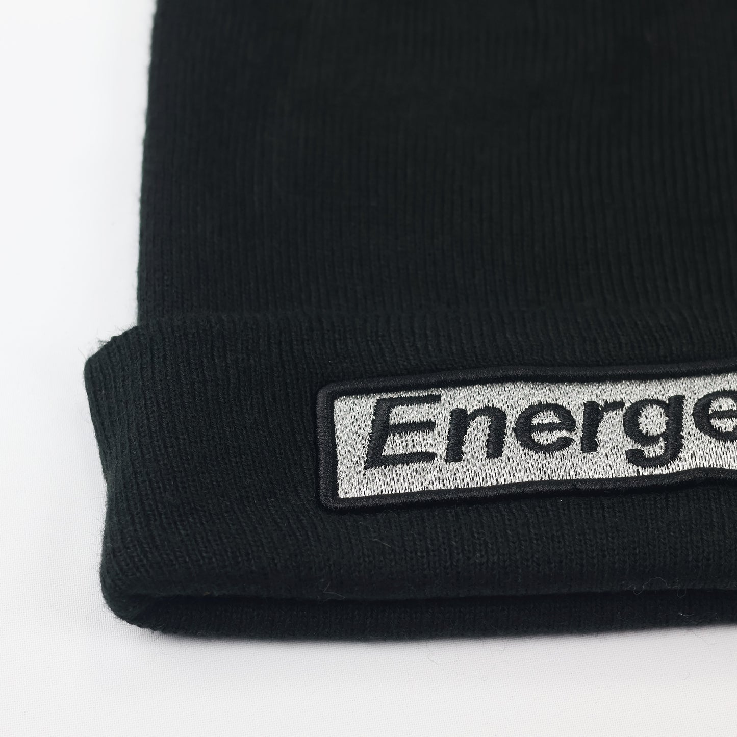 Black "Energetic" Patch Beanie | Silver Embroidery Streetwear Hat | K-Pop Style