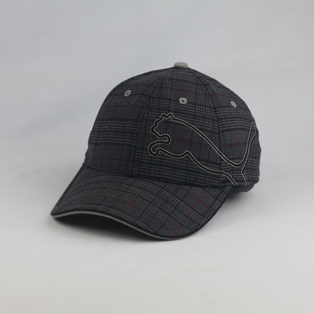 Thrifted Puma Dark Grey Plaid Baseball Cap – Big Logo Tartan Golf Hat (56-57cm) | 10626