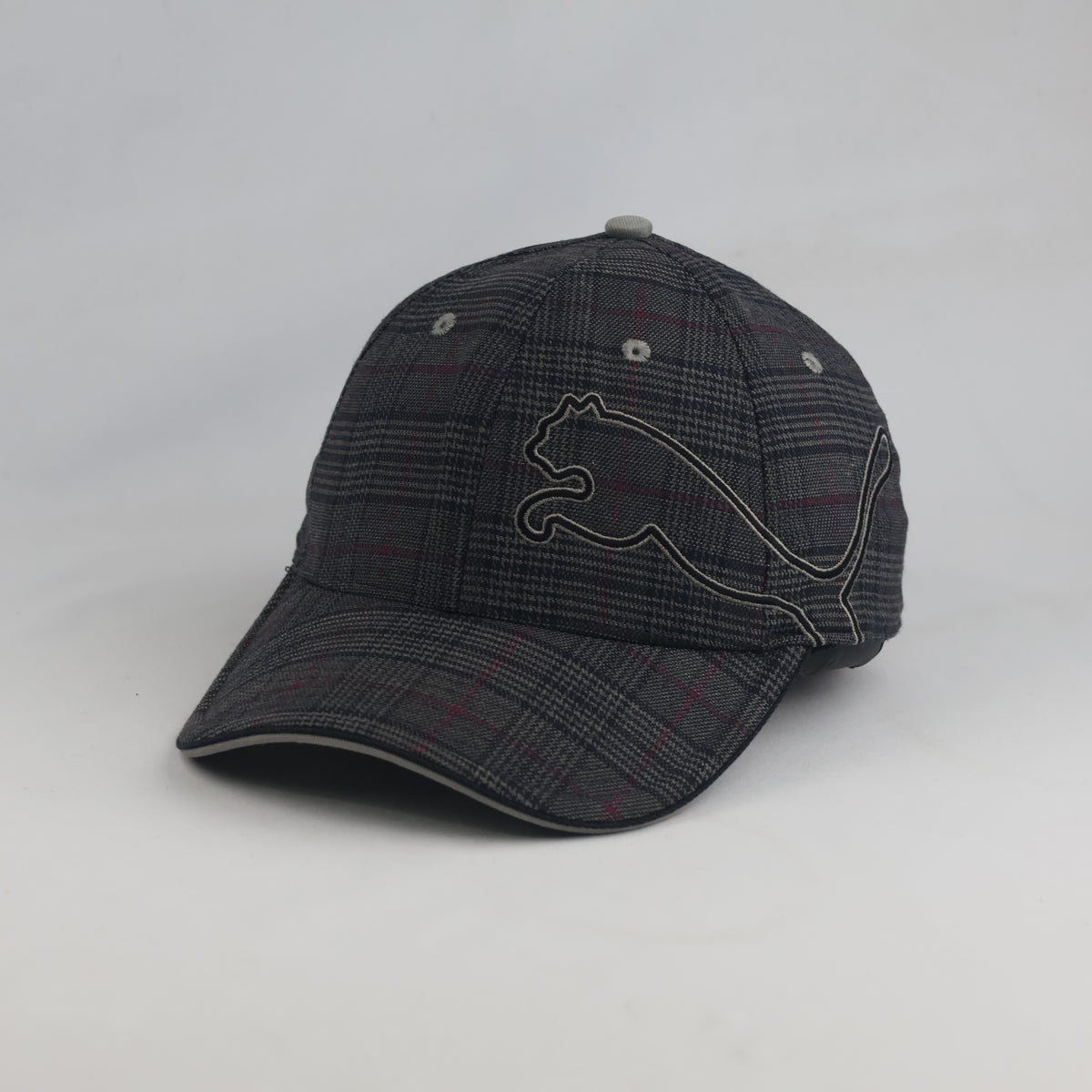 Thrifted Puma Dark Grey Plaid Baseball Cap – Big Logo Tartan Golf Hat (56-57cm) | 10626