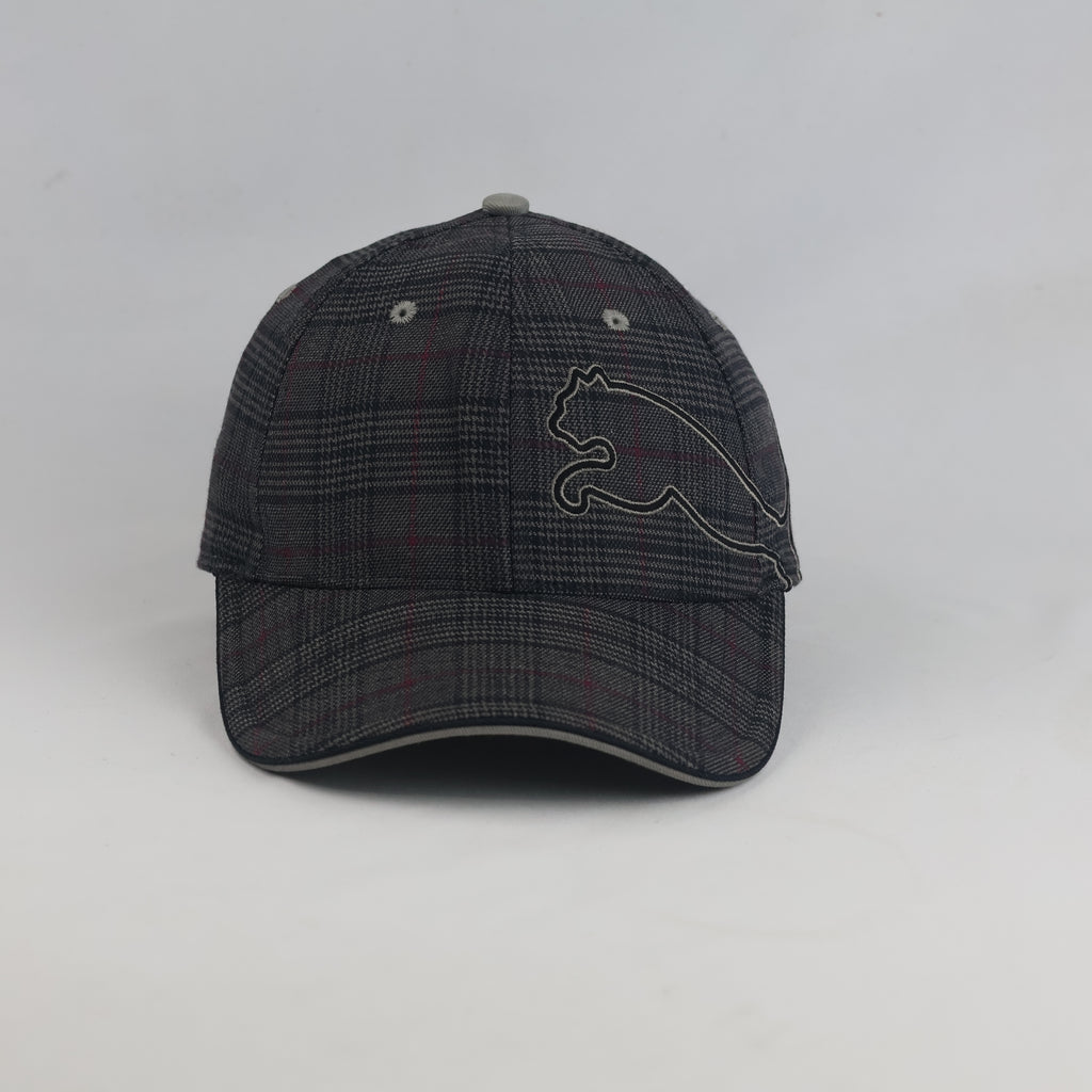 Thrifted Puma Dark Grey Plaid Baseball Cap – Big Logo Tartan Golf Hat (56-57cm) | 10626