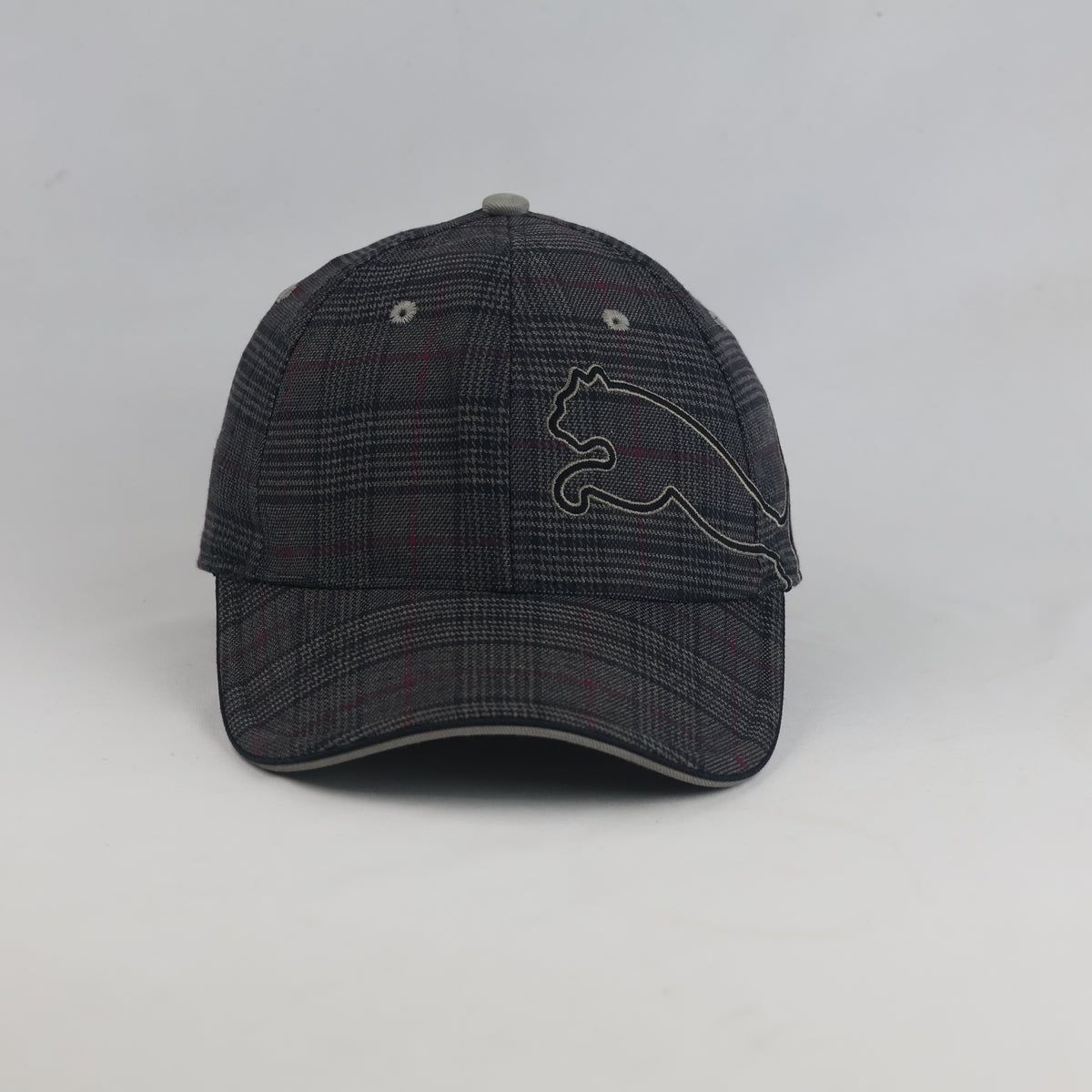 Thrifted Puma Dark Grey Plaid Baseball Cap – Big Logo Tartan Golf Hat (56-57cm) | 10626