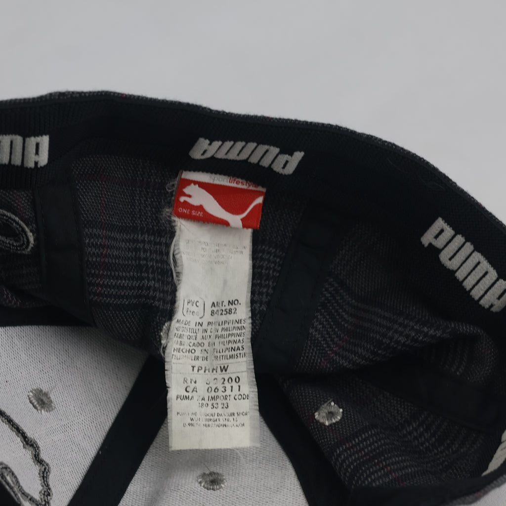 Thrifted Puma Dark Grey Plaid Baseball Cap – Big Logo Tartan Golf Hat (56-57cm) | 10626
