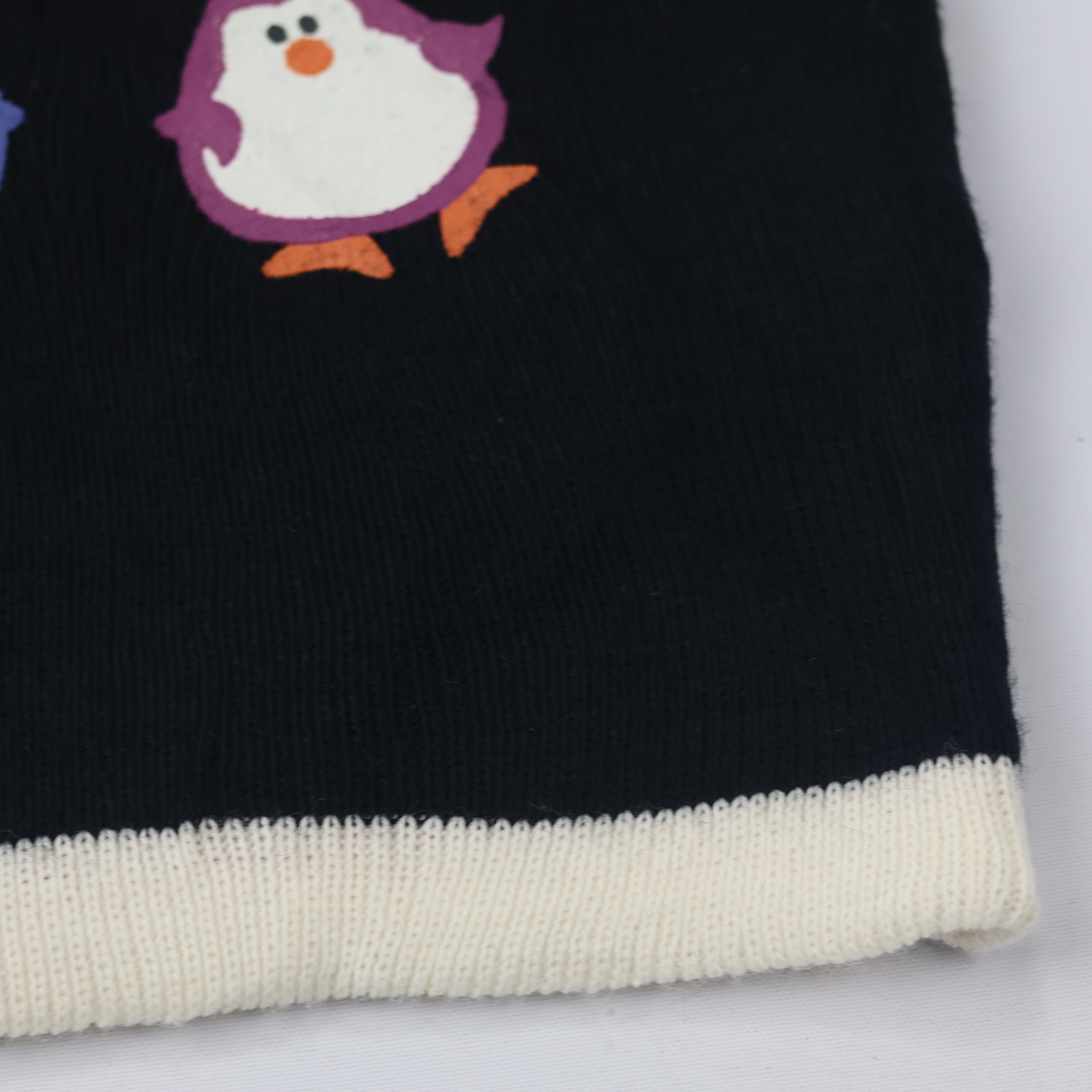 Kids Penguin Print Beanie | "Keep Cool" Graphic Winter Hat | Navy & Red Knit