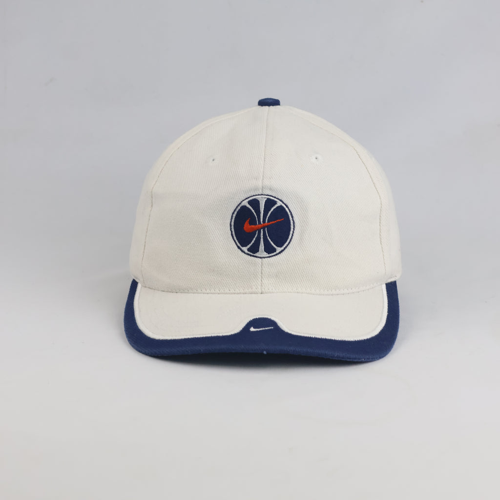 Thrifted Vintage 90s Nike Basketball Logo Strapback Hat - Off-White/Navy (56-57cm)| 10635