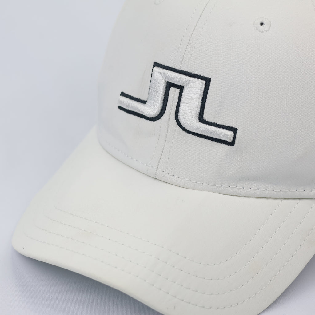 J.Lindeberg Premium Bridge Logo Thrifted  Performance Hat – White/Silver