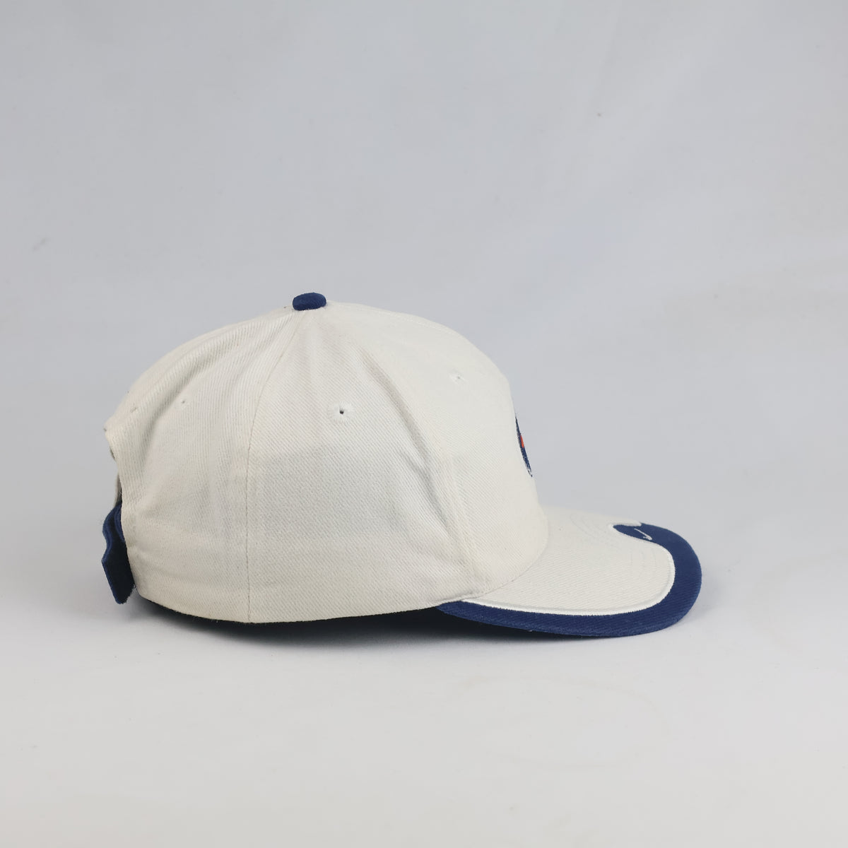 Thrifted Vintage 90s Nike Basketball Logo Strapback Hat - Off-White/Navy (56-57cm)| 10635