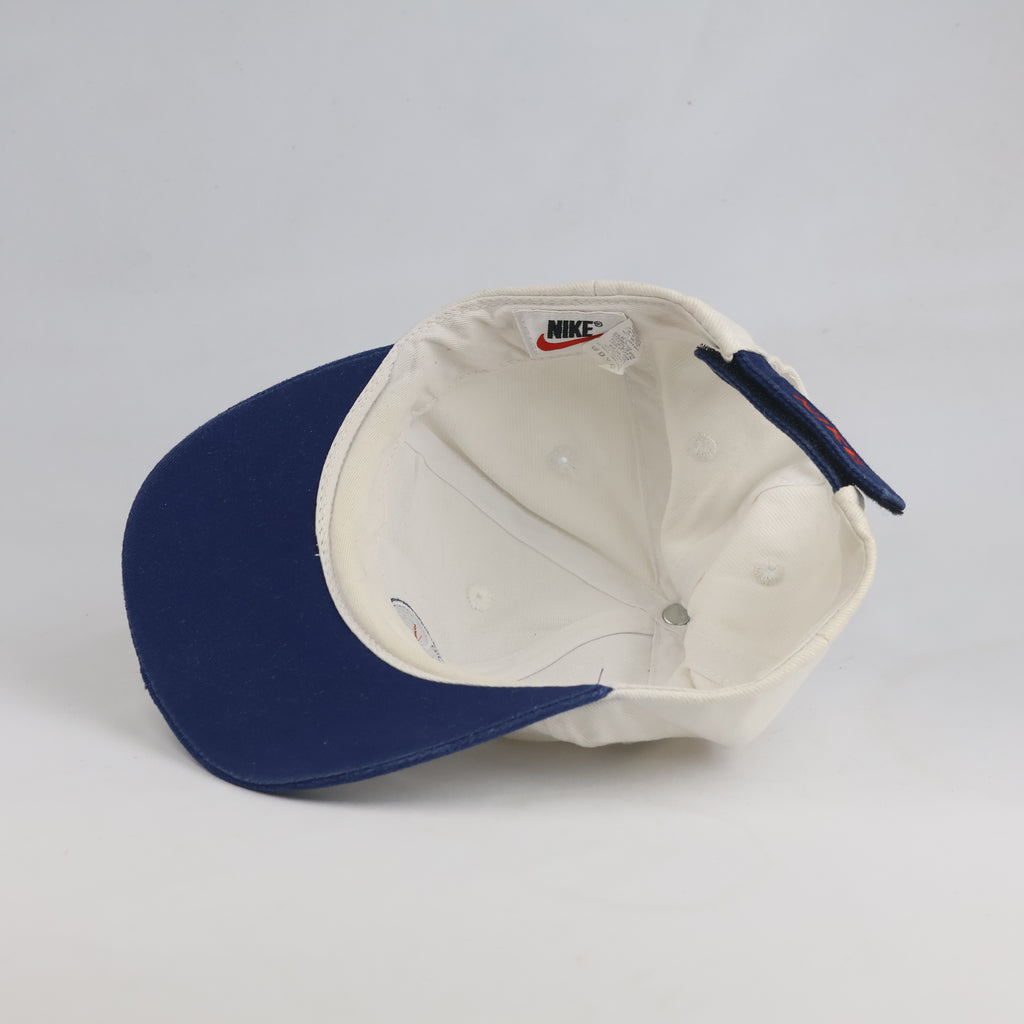 Thrifted Vintage 90s Nike Basketball Logo Strapback Hat - Off-White/Navy (56-57cm)| 10635