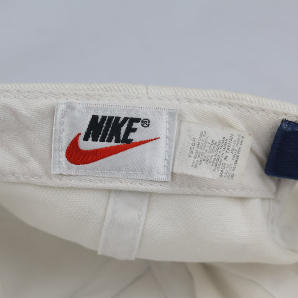 Thrifted Vintage 90s Nike Basketball Logo Strapback Hat - Off-White/Navy (56-57cm)| 10635